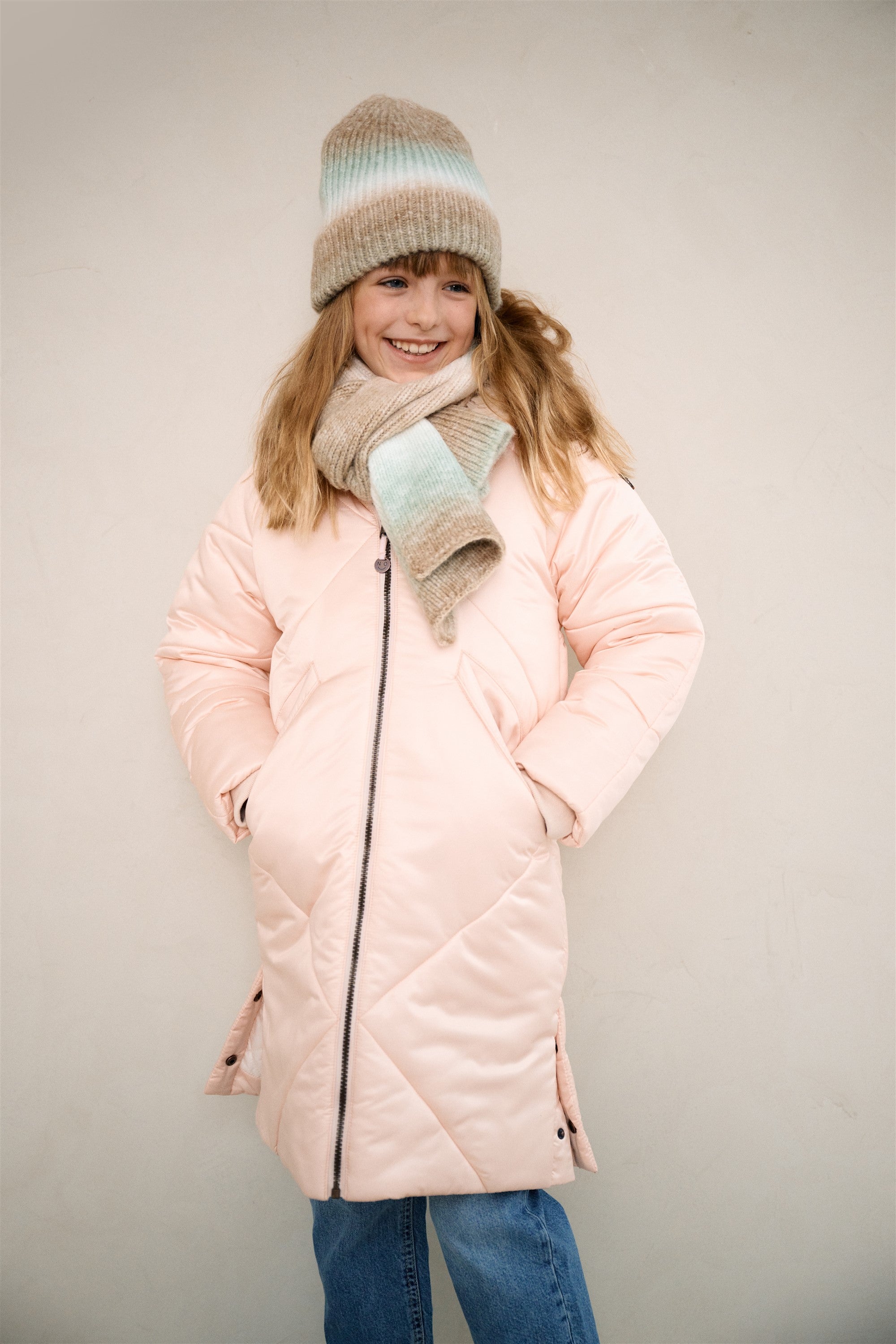 Beetle Long Satin Winter Coat with Hood Sand