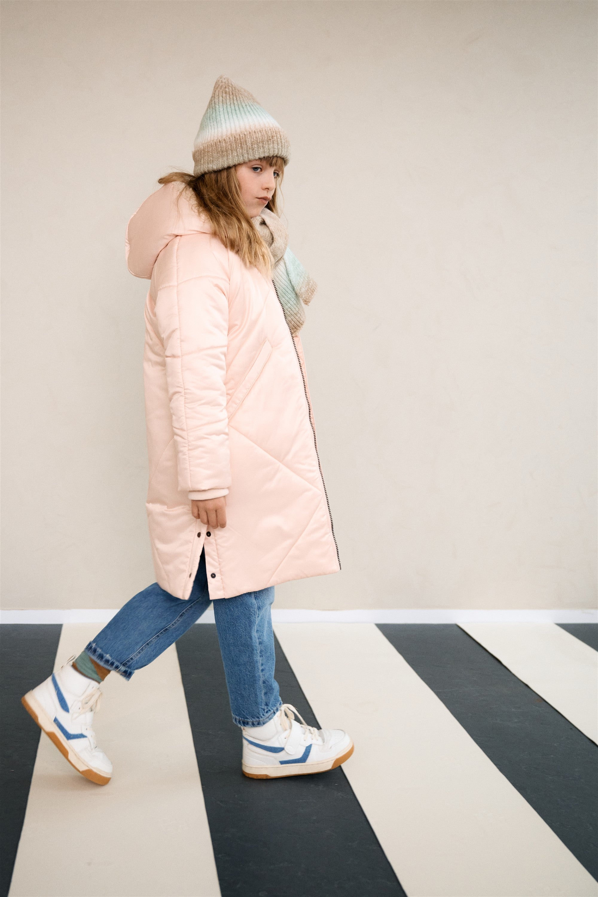 Beetle Long Satin Winter Coat with Hood Sand