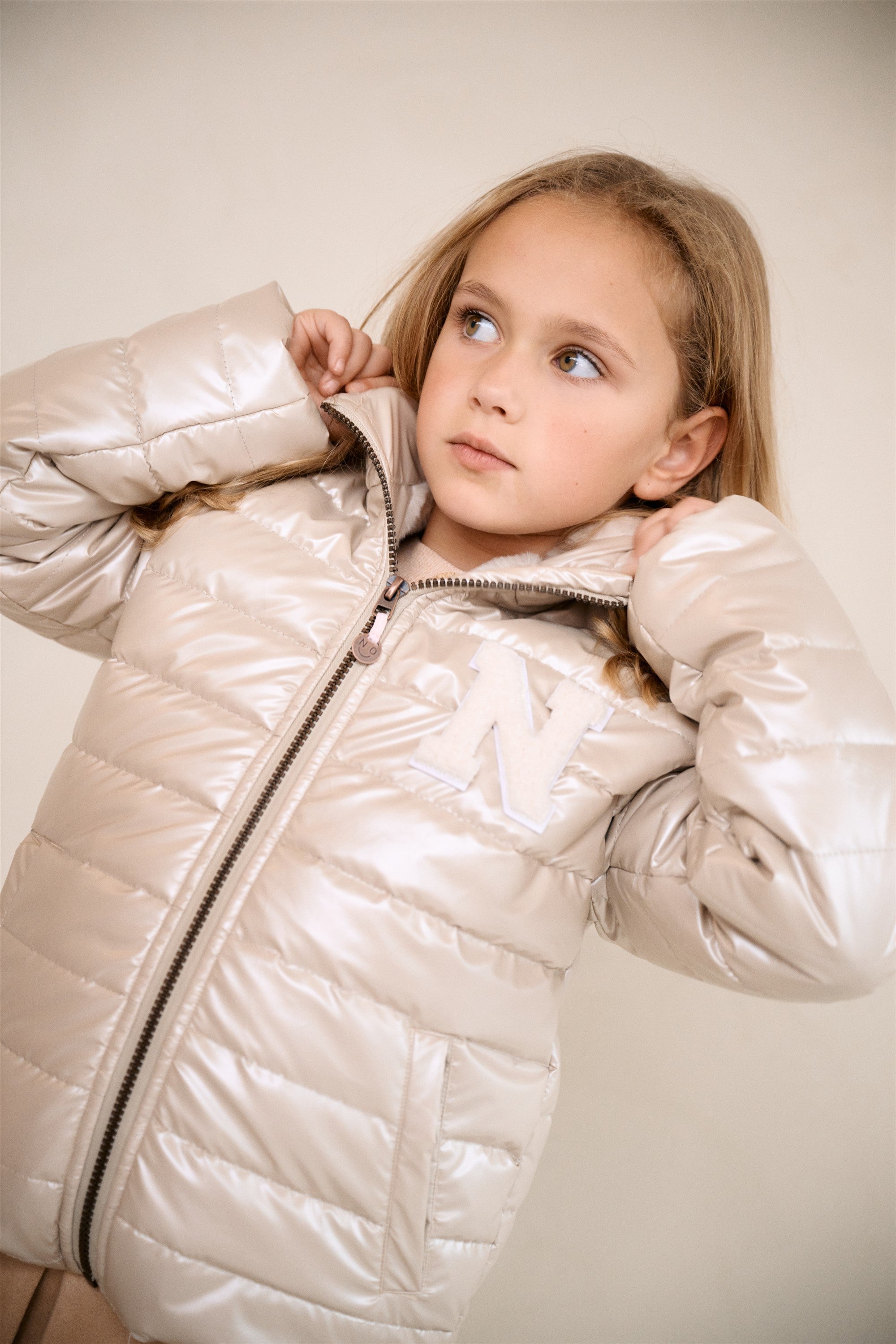 Btwist Glossy Winterjas met Capuchon Ivoor