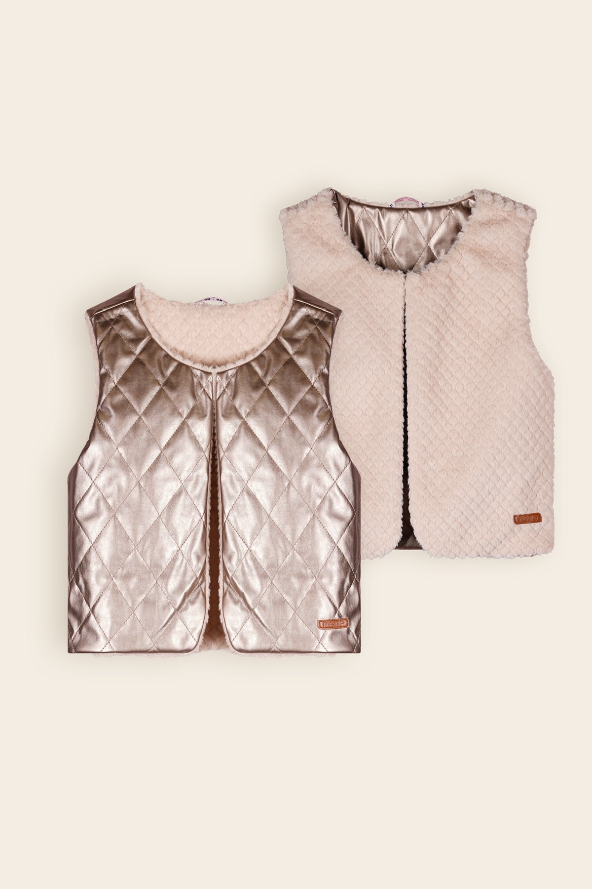 Kate Reversible Gilet with Fur &amp; Fake Leather Ivory