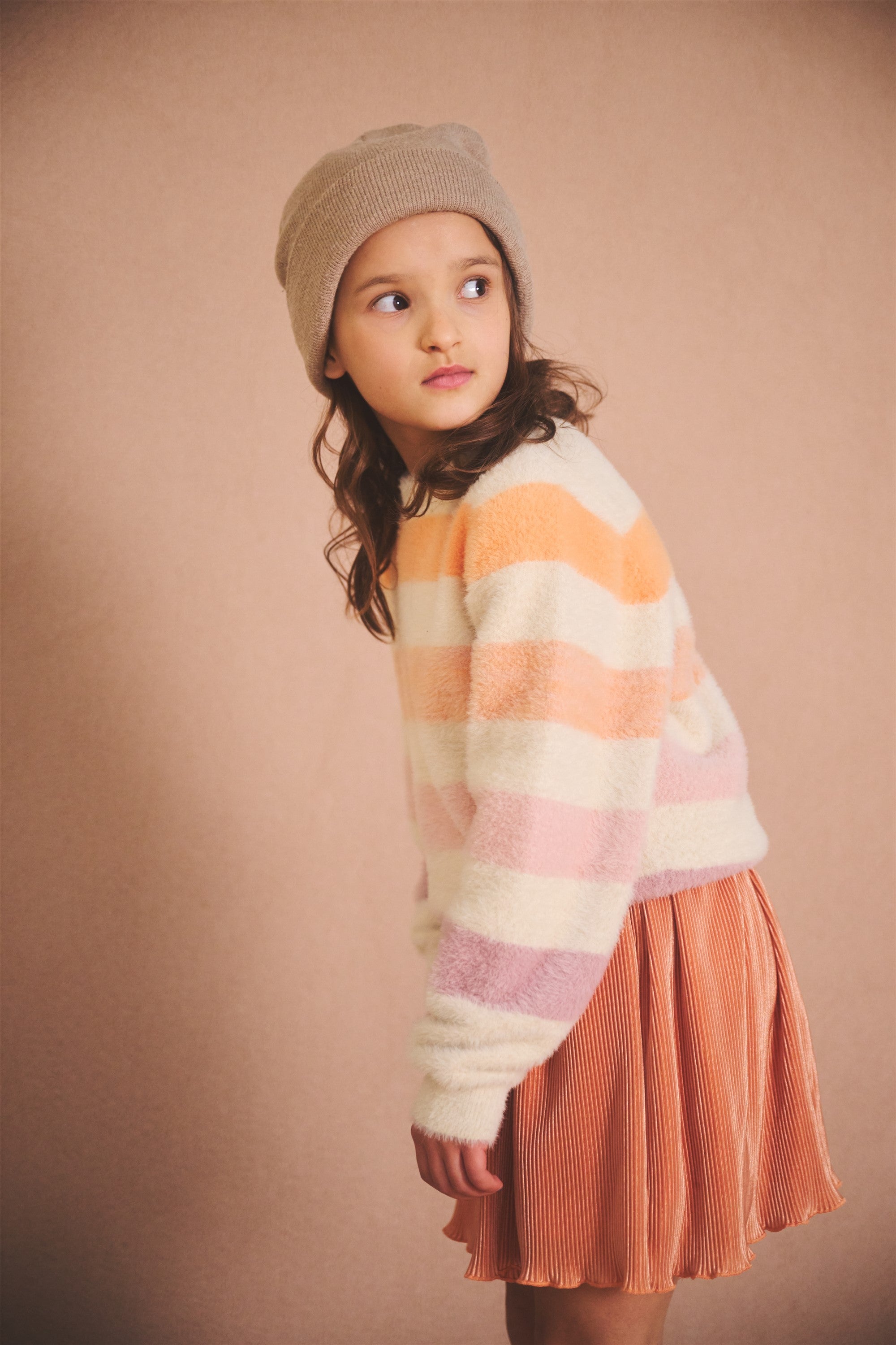 Ketan Fluffy Knitted Striped Sweater Ivory