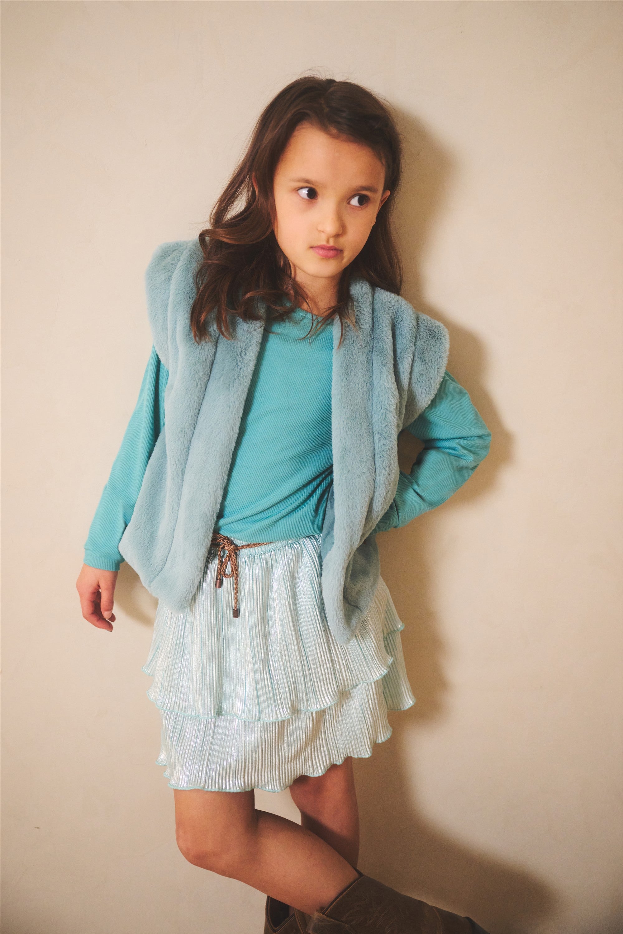 Moran Combi Dress with Pleated Skirt Turquoise