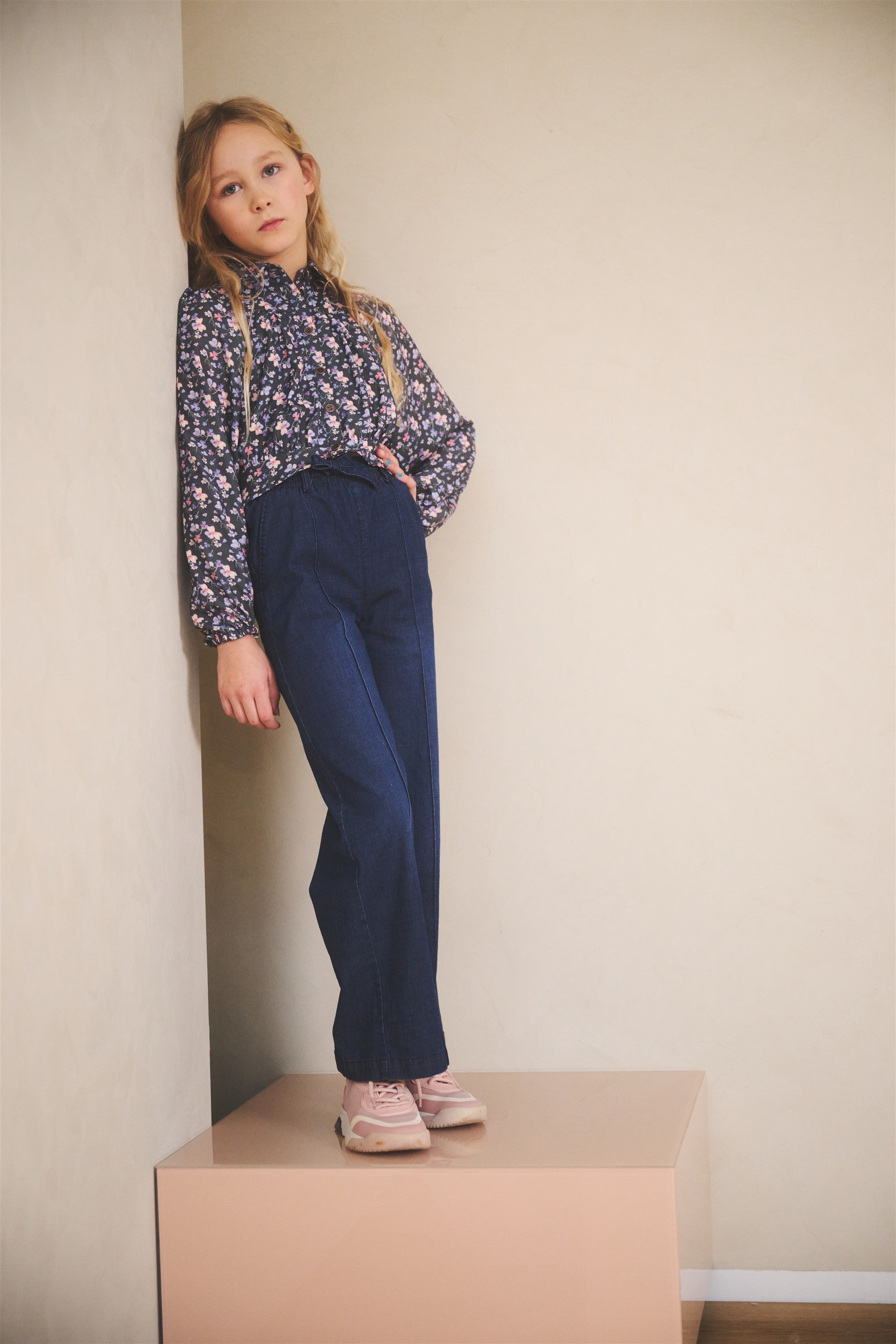 Sayla Light Weight Denim Palazzo Pants Navy