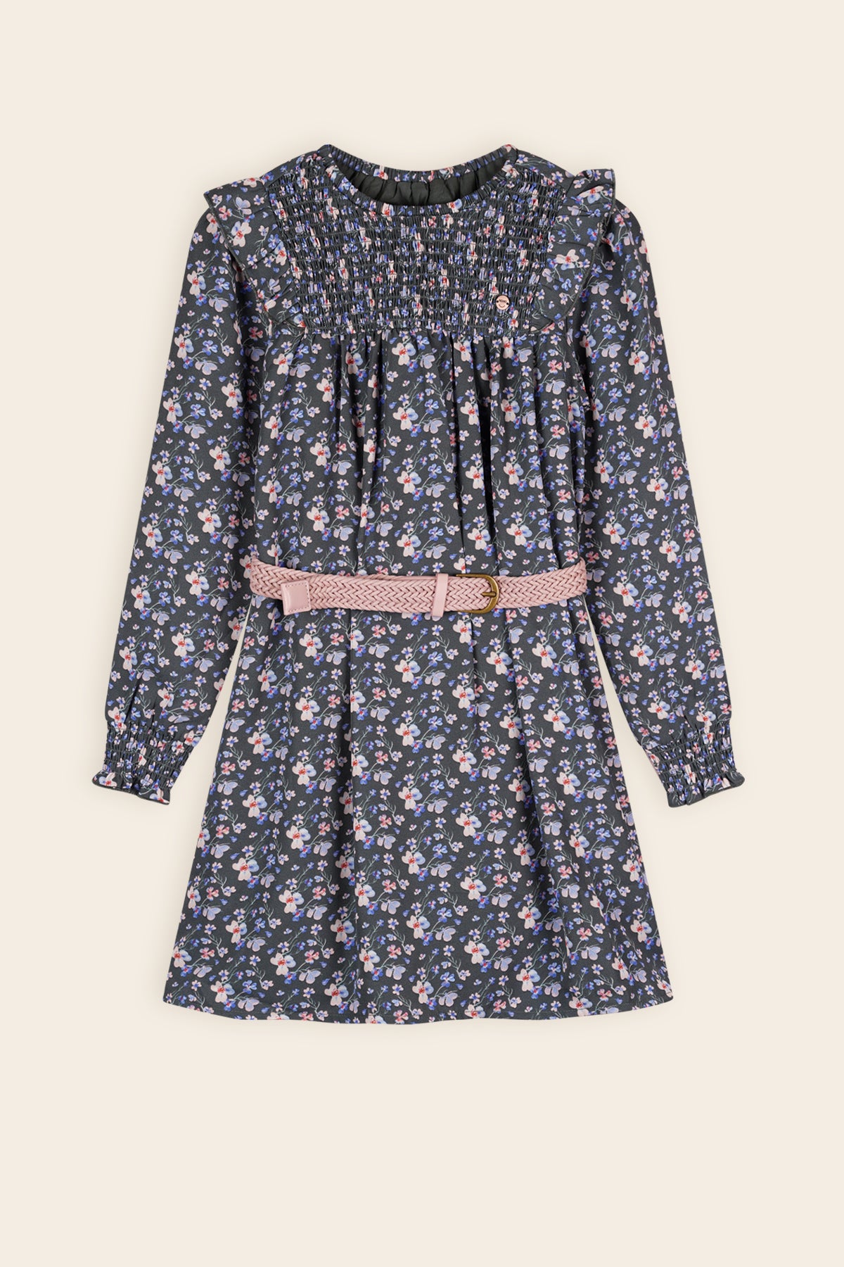 Moon Printed Floral Dress with Belt AOP Green