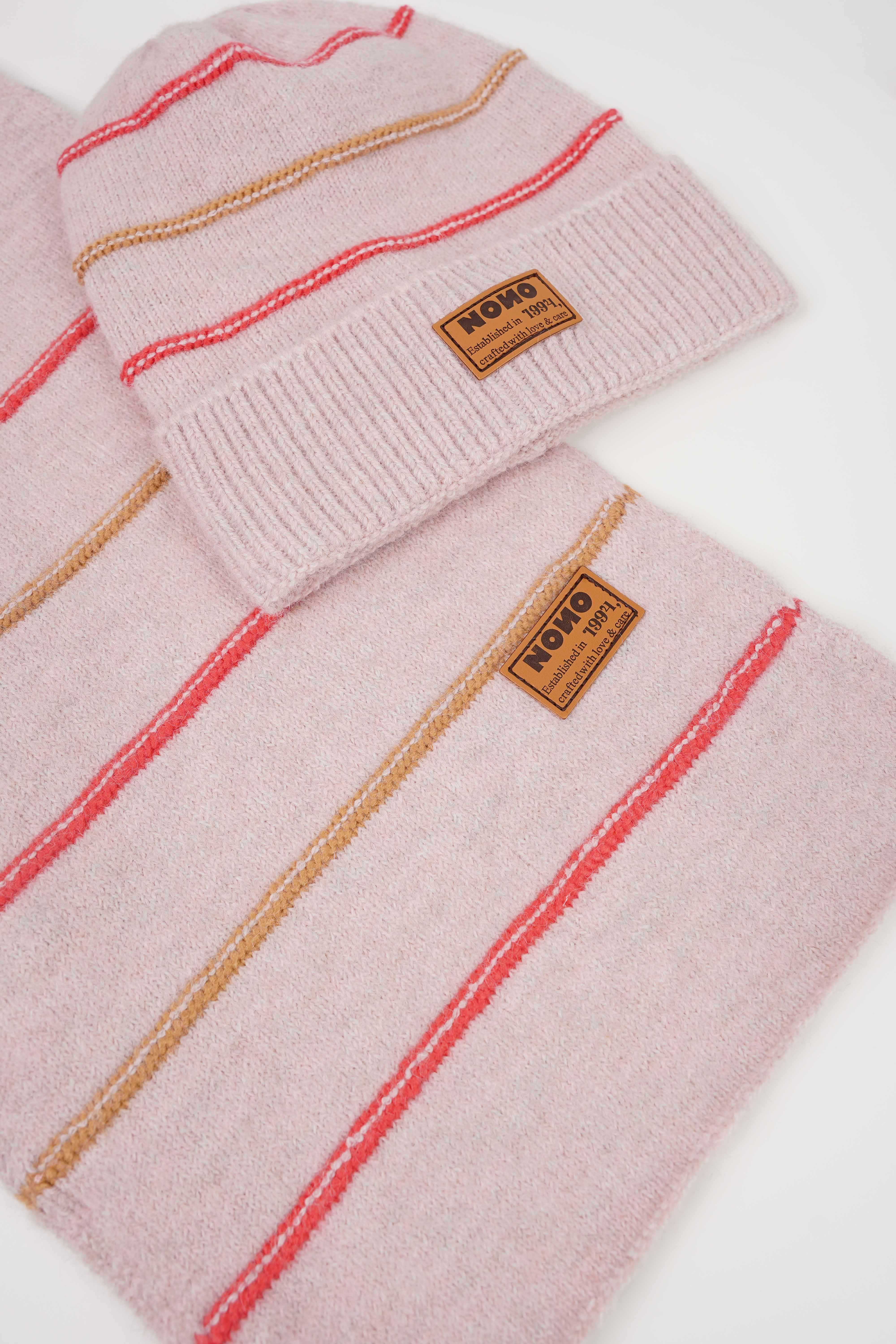 Razz Gestreepte Sjaal en Muts Set Roze