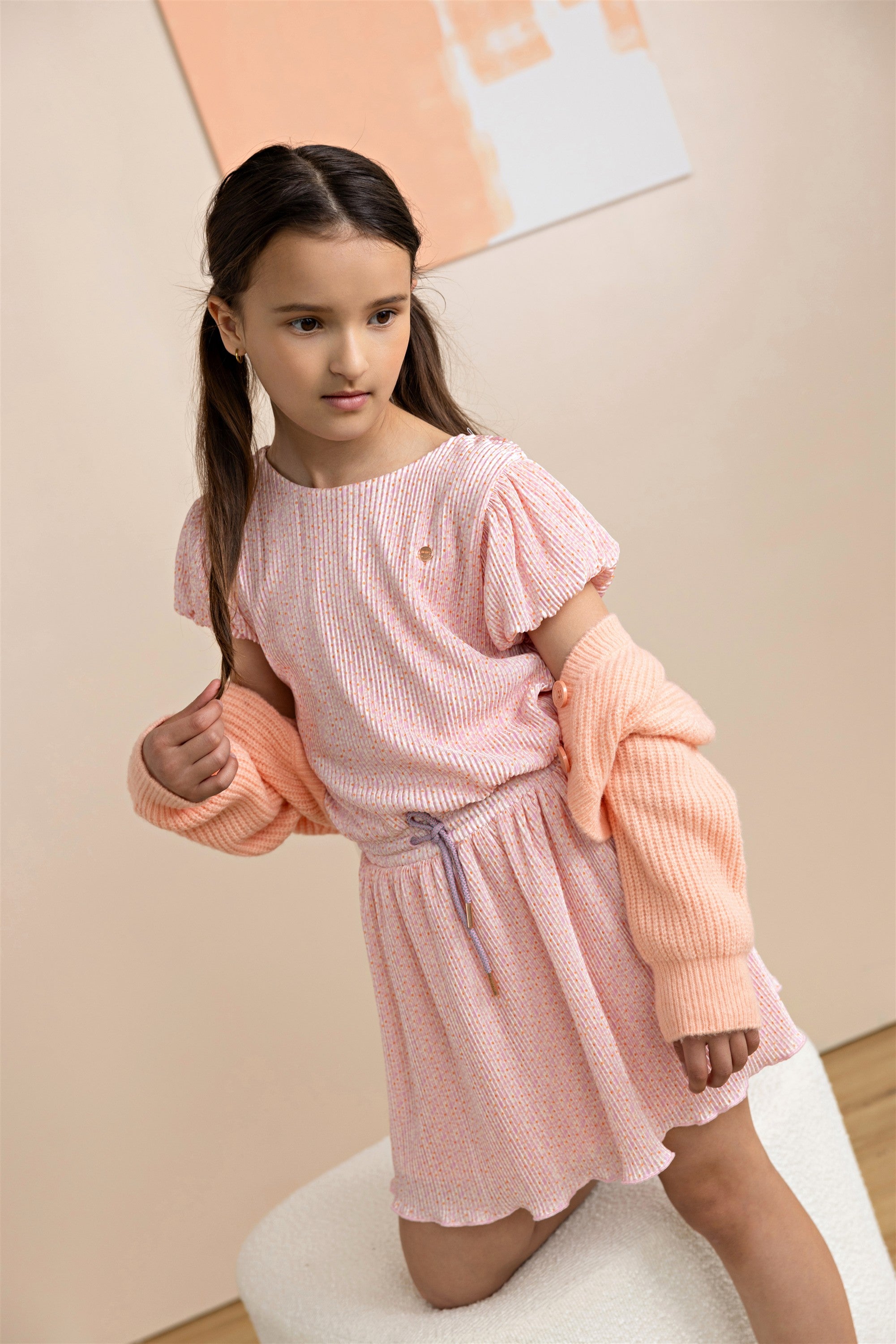 Miron Geprinte Plisse Jurk Roze