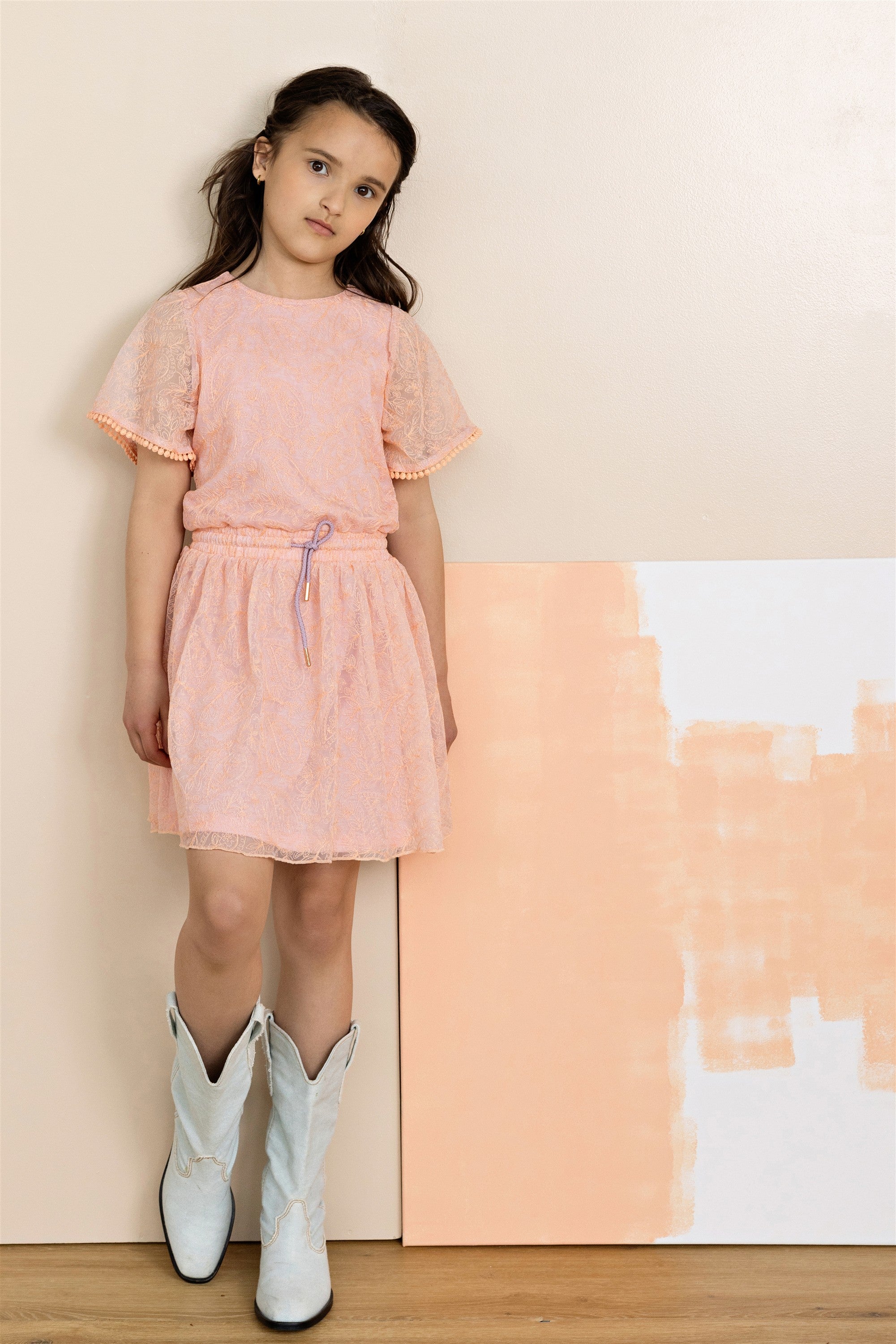 Mireal Geborduurde Tule Jurk Roze