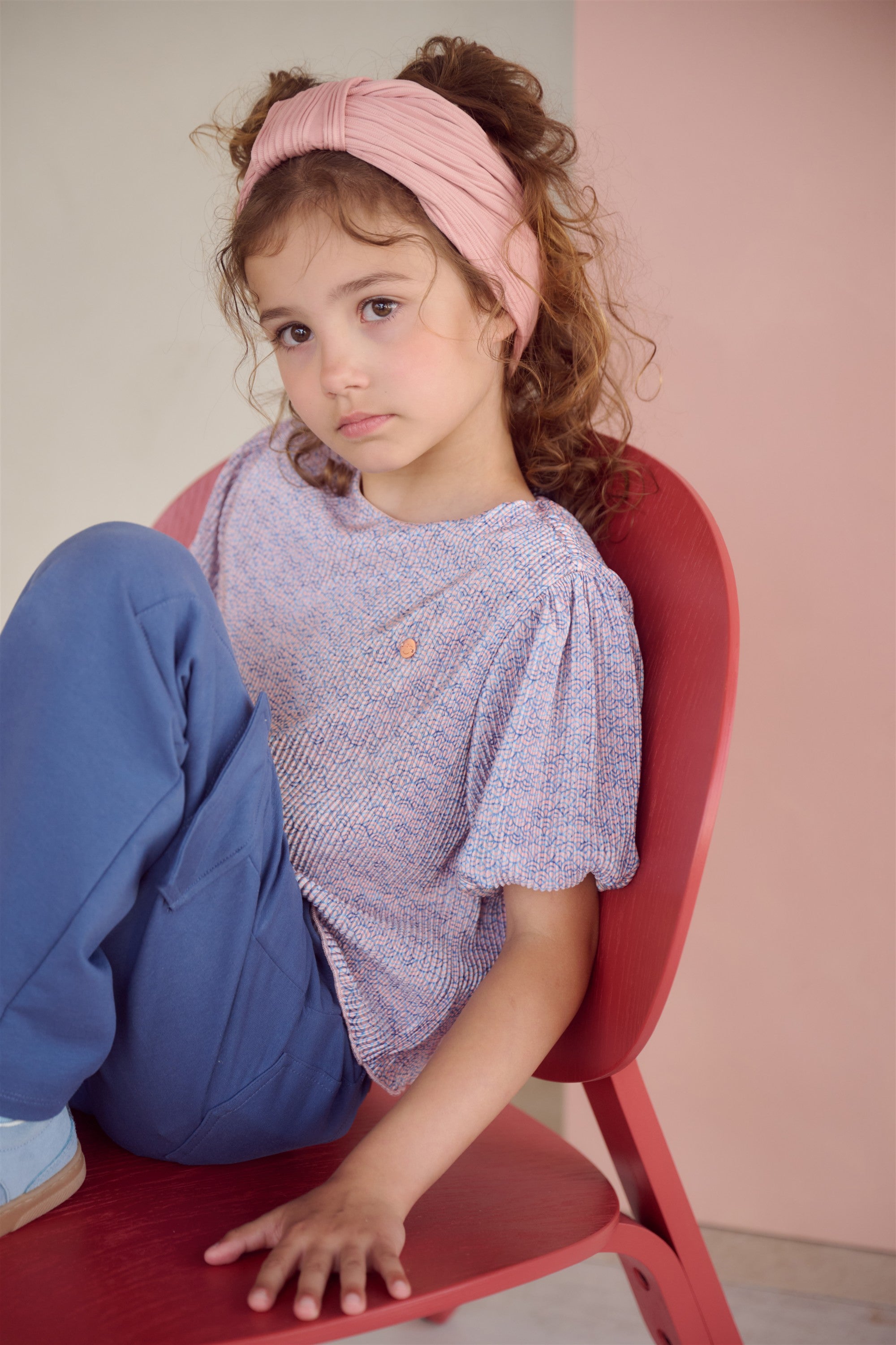 Tish Geprinte Plissee Top Blauw