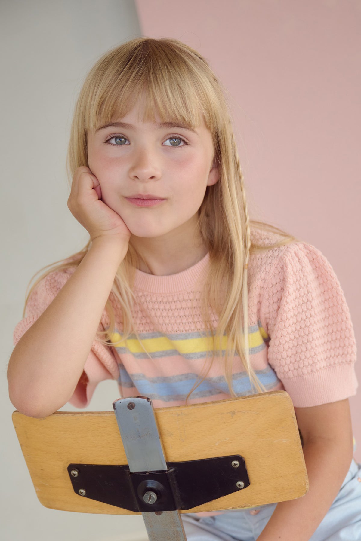 Kerala Ajour Gebreide Gestreepte Top Zacht Roze