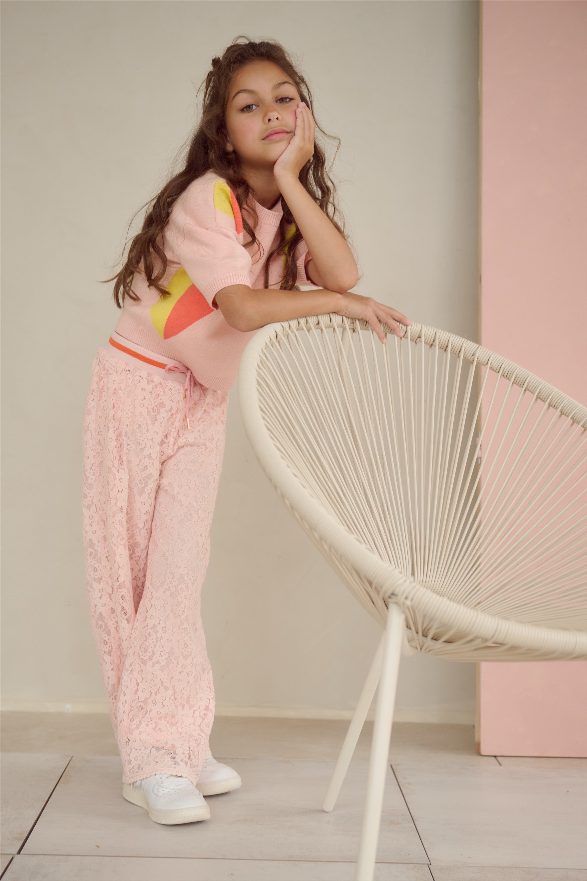 Keya Gebreide Top met Intarsia Hartjes Zacht Roze