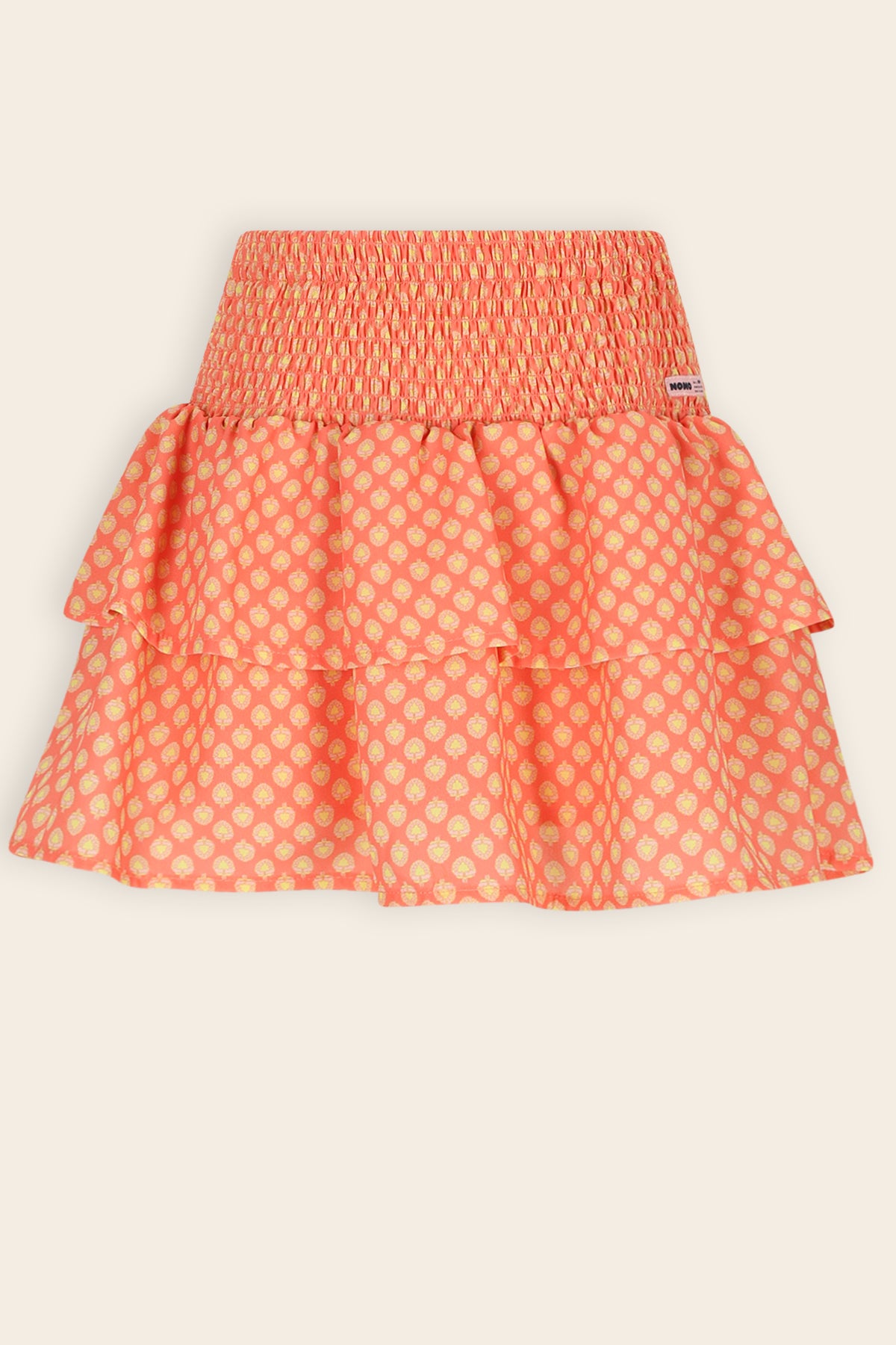 Nika Gesmokte Geprinte Rok Koraal Oranje