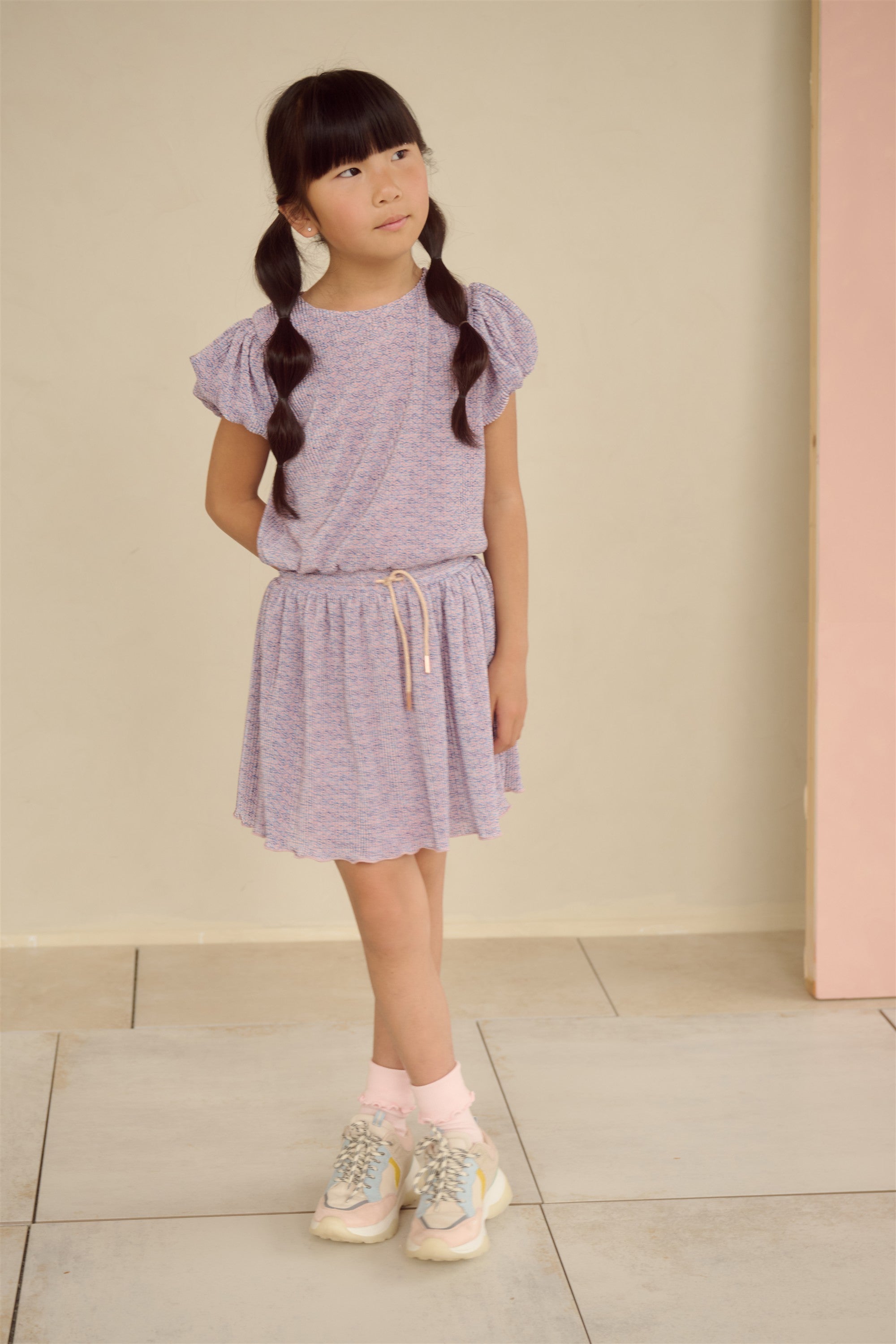 Miron Geprinte Plissee Jurk Blauw