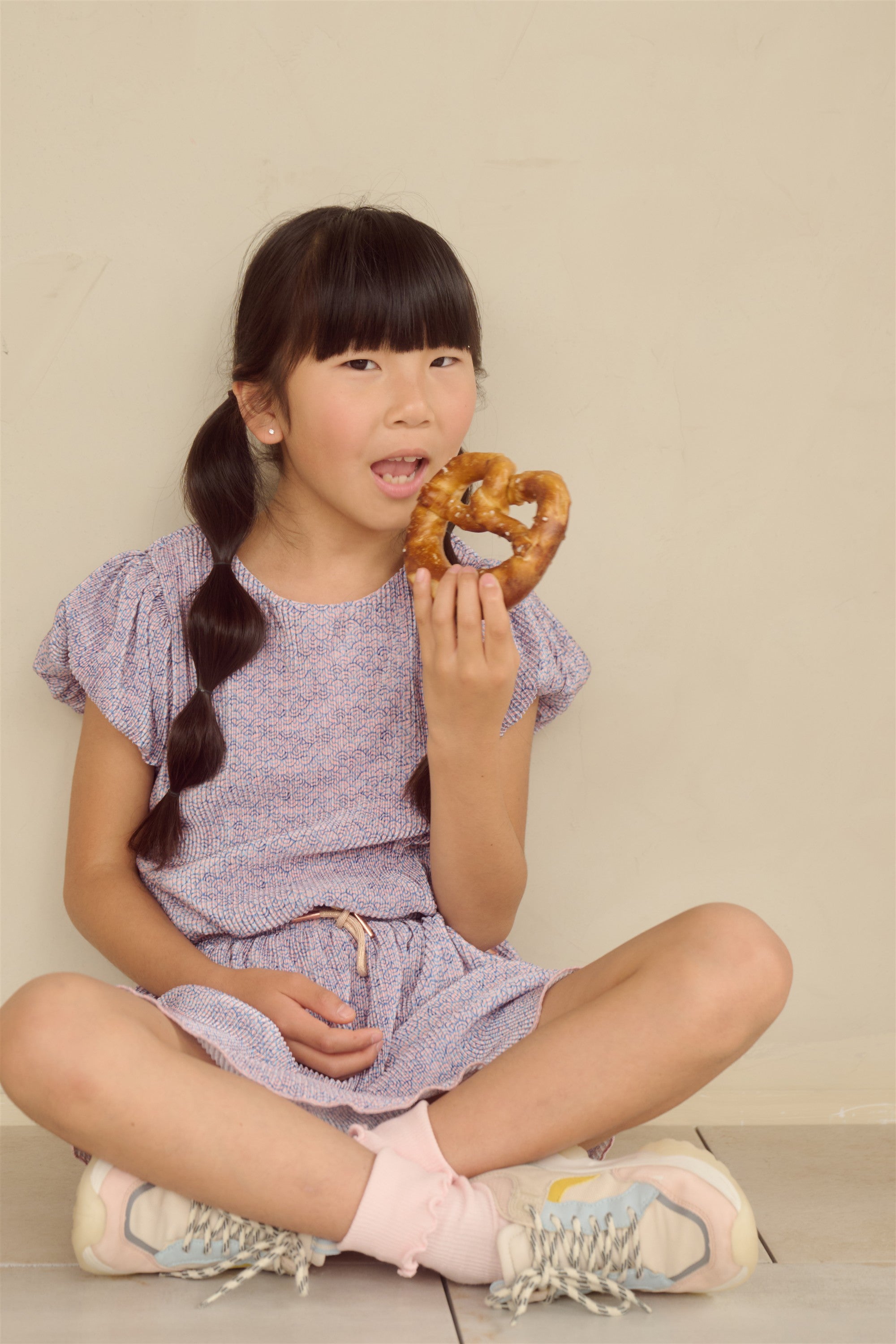 Miron Geprinte Plissee Jurk Blauw