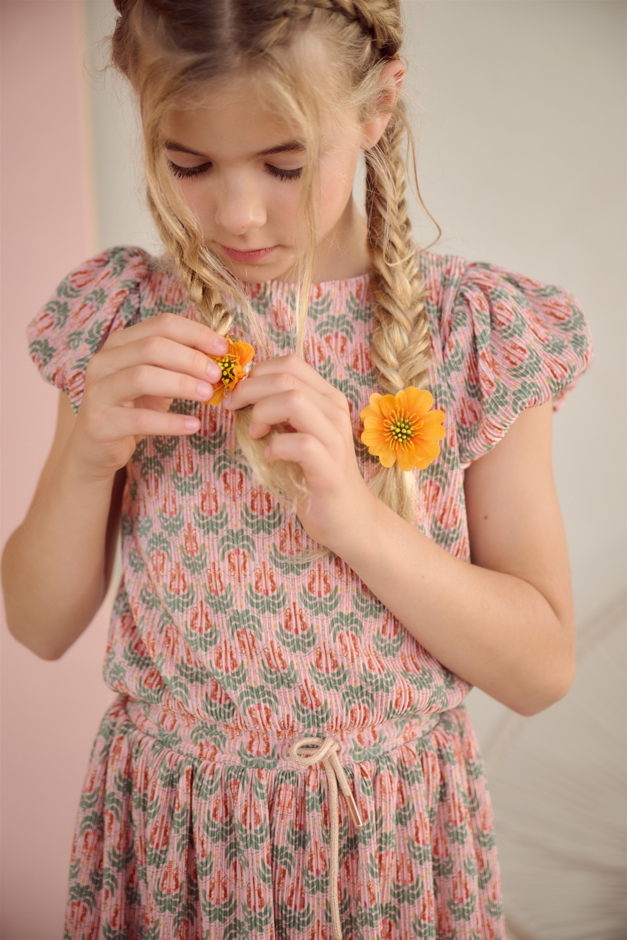 Miron Geprinte Plissee Jurk Groen