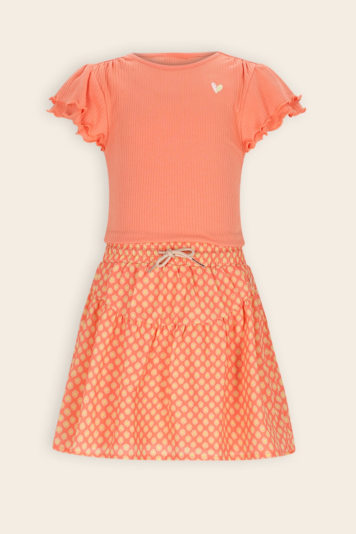 Morly Combi Jurk met geprinte Rok Koraal Oranje