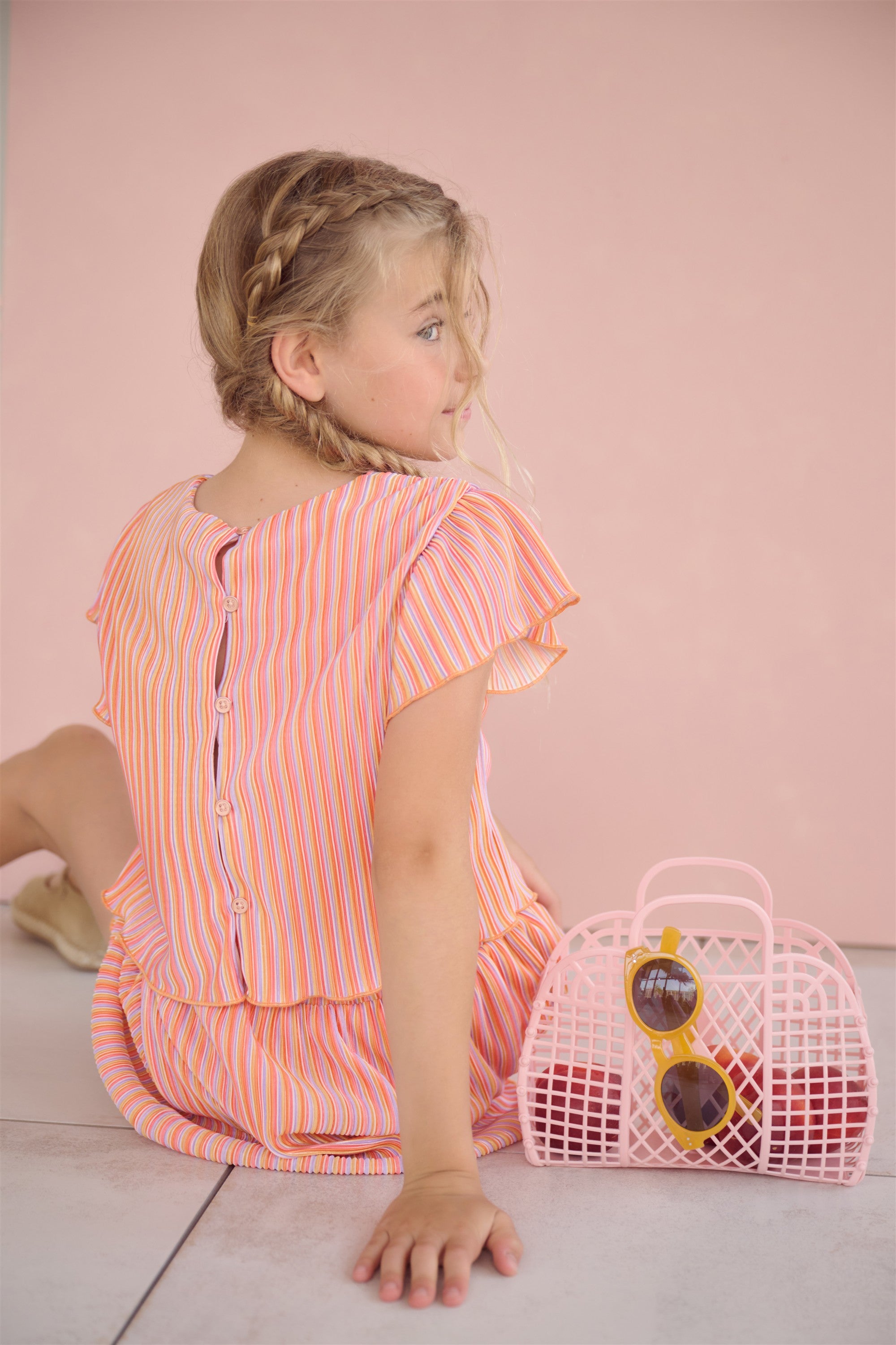 Tiana Striped Pleated Top Coral Orange