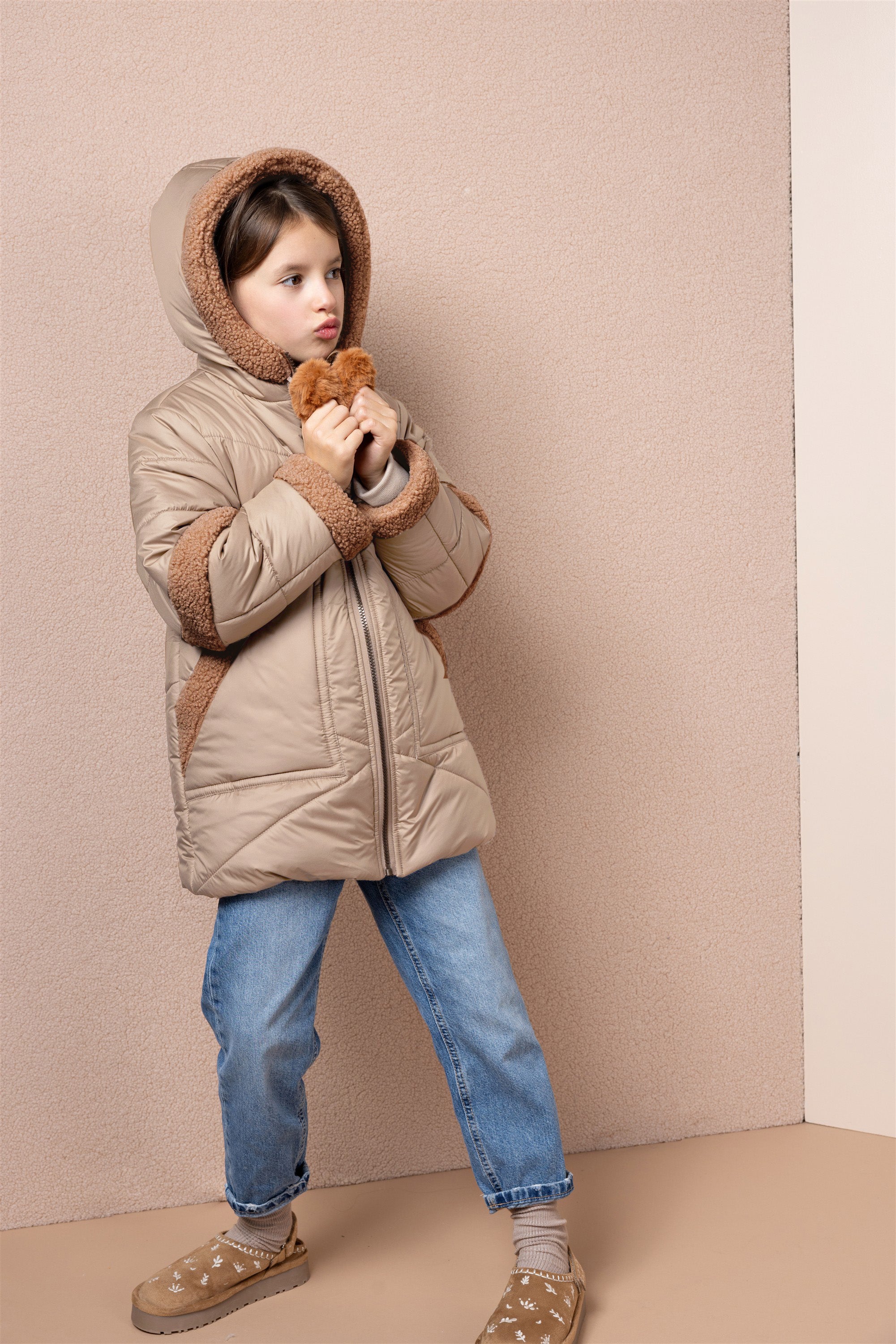 Betty Halflange Winterjas Lichtbruin