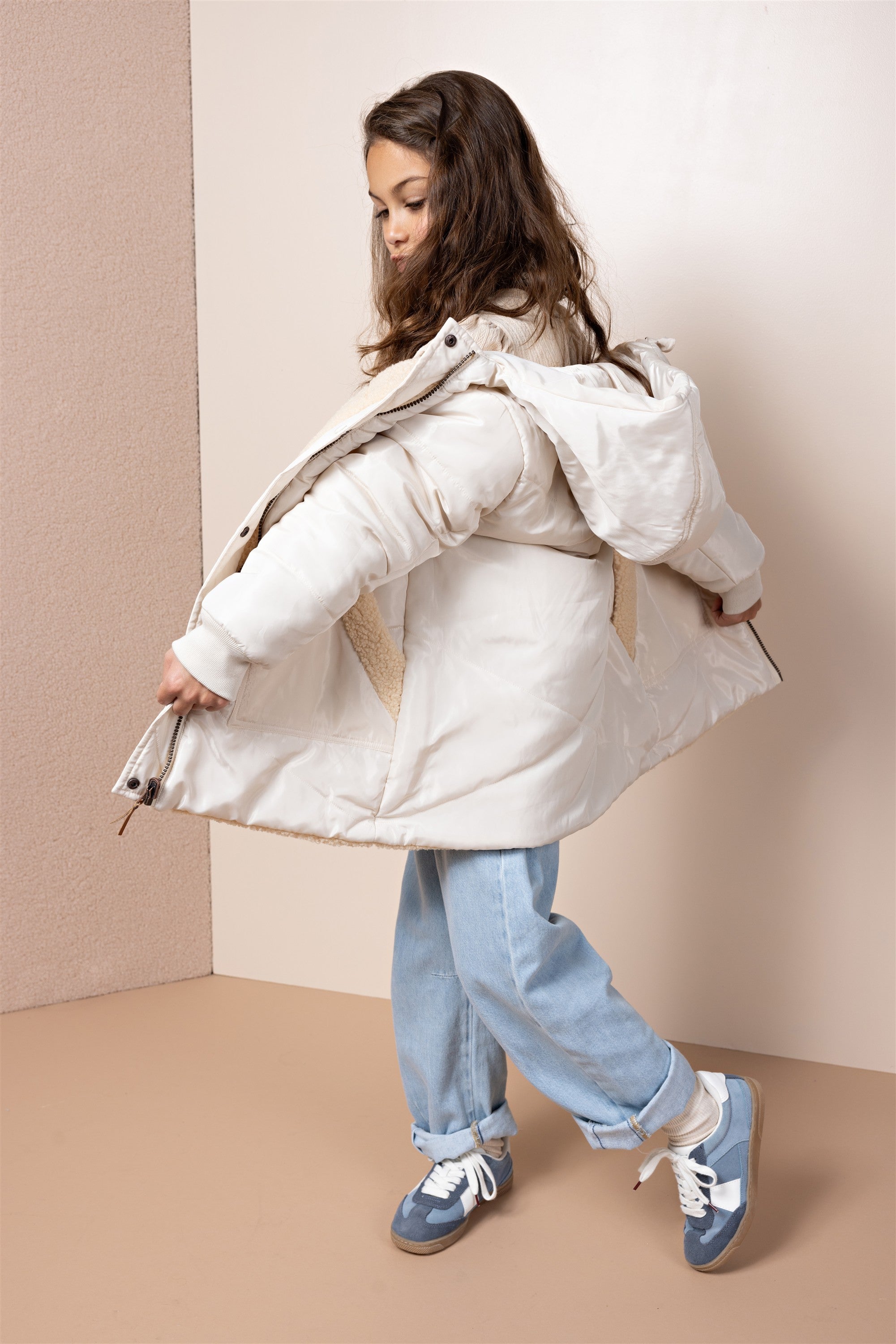 Betty Mid-length Reversible Winter Coat Ivory White