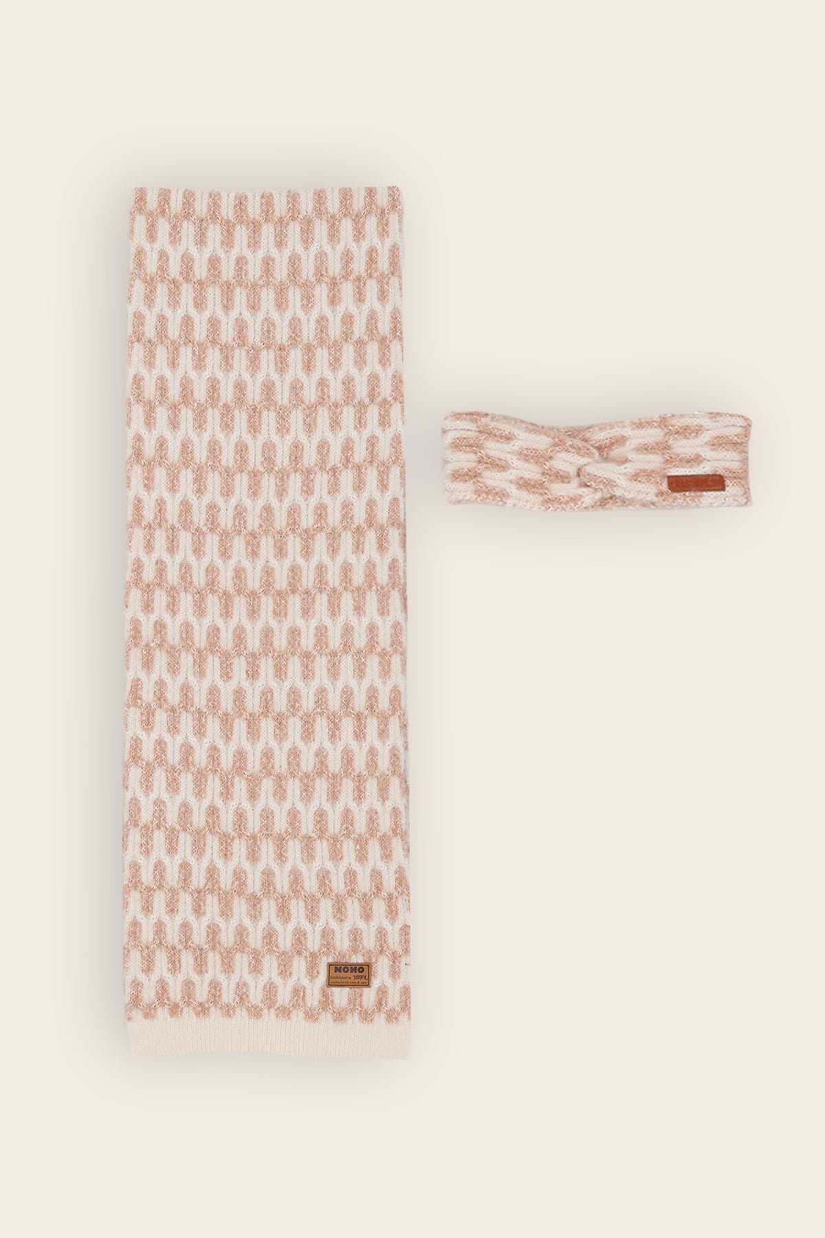 Rosa Gebreide Set: Sjaal en Haarband Beige