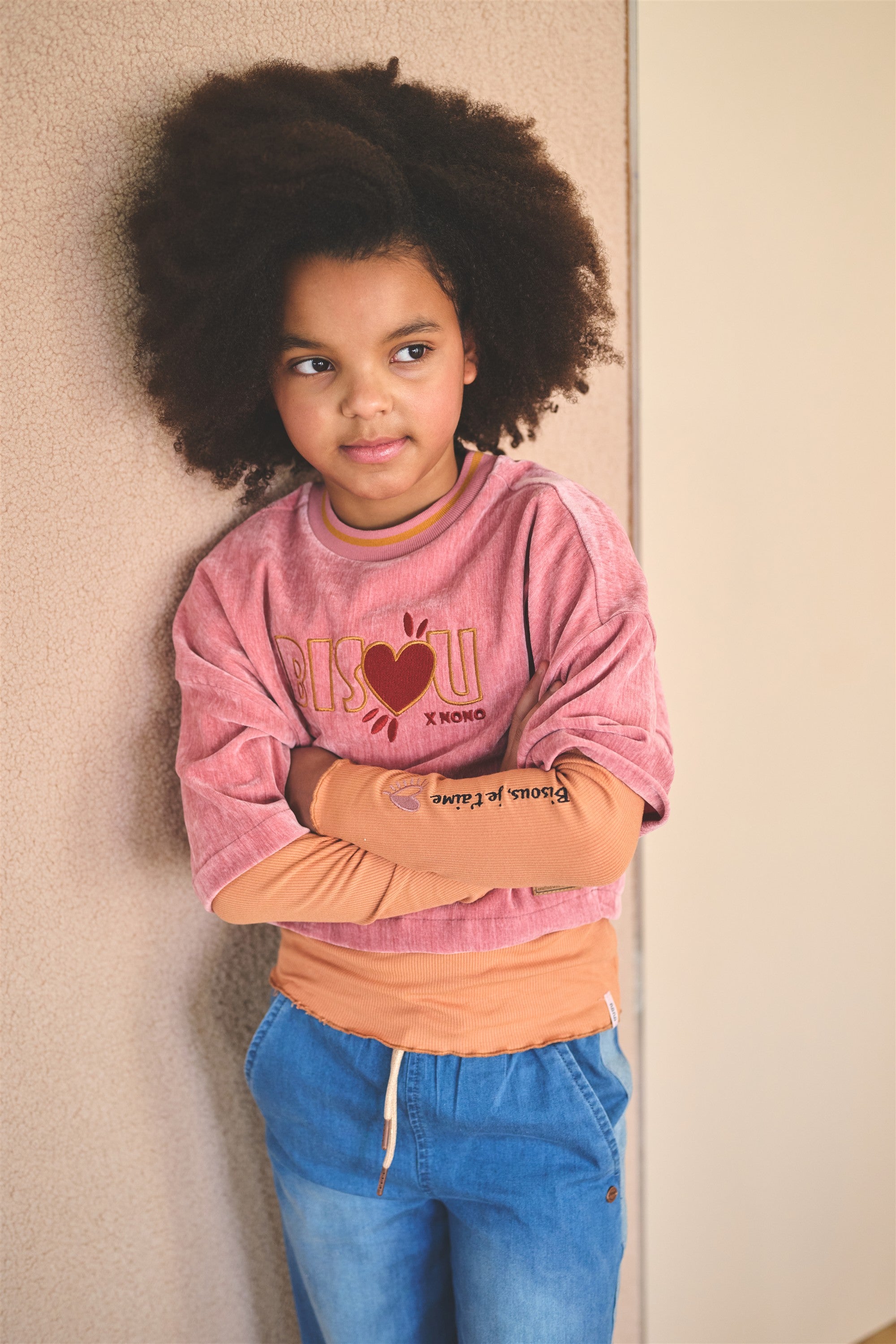 Kaily Velvet Top met Borduur Roze