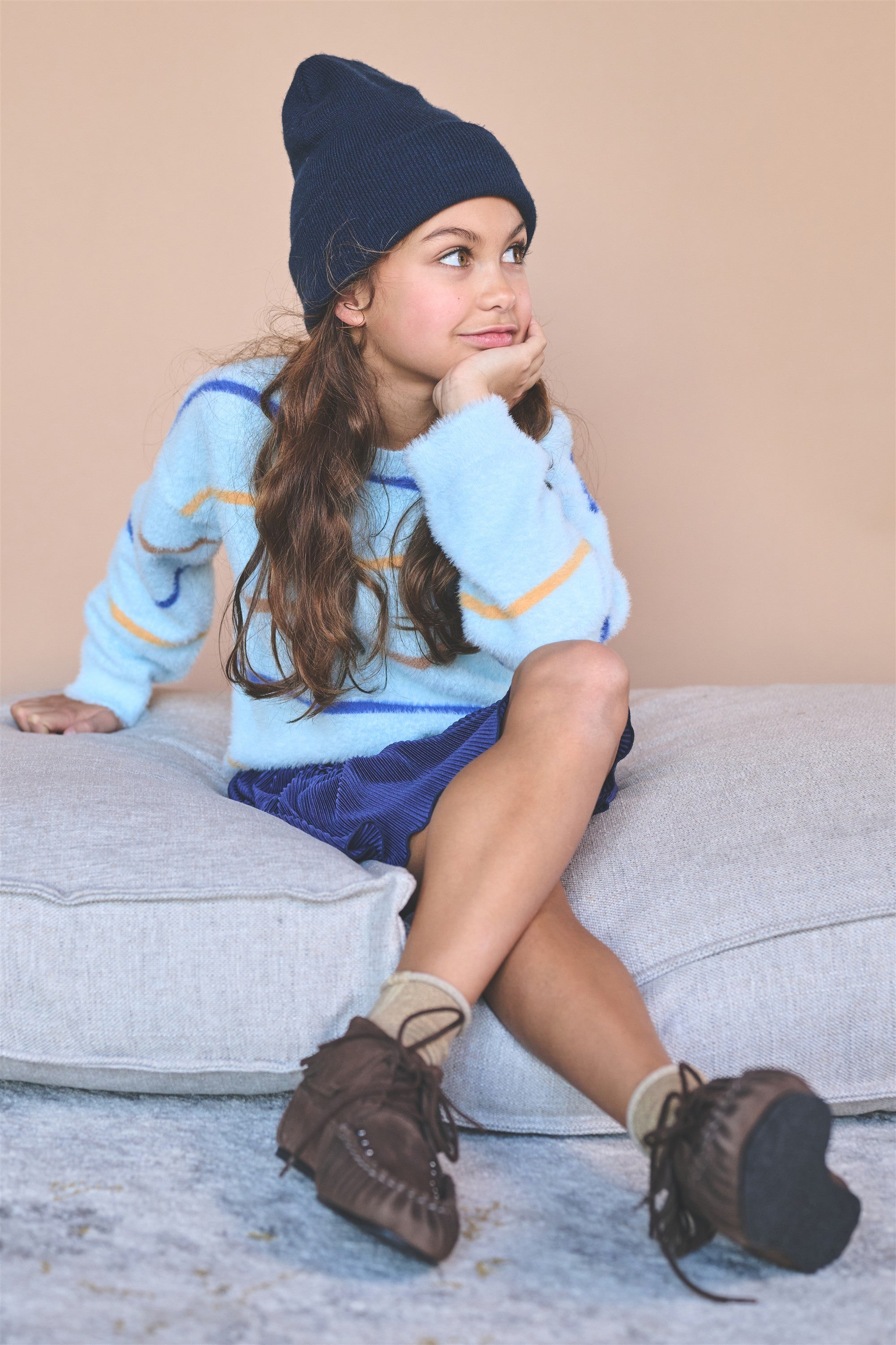 Keson Soft Knitted Stripe Sweater Light Blue