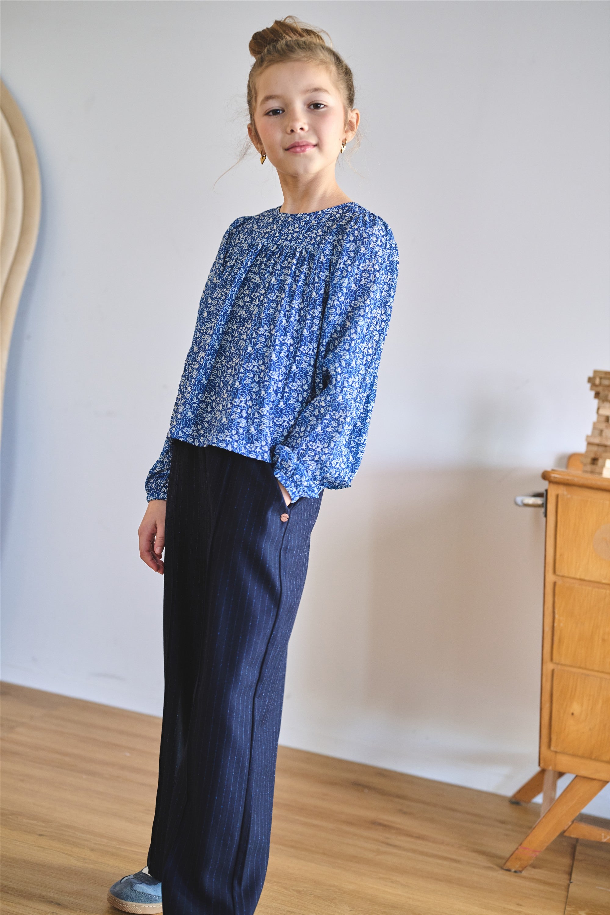 Sarah Gestreepte Wijde Broek Donkerblauw