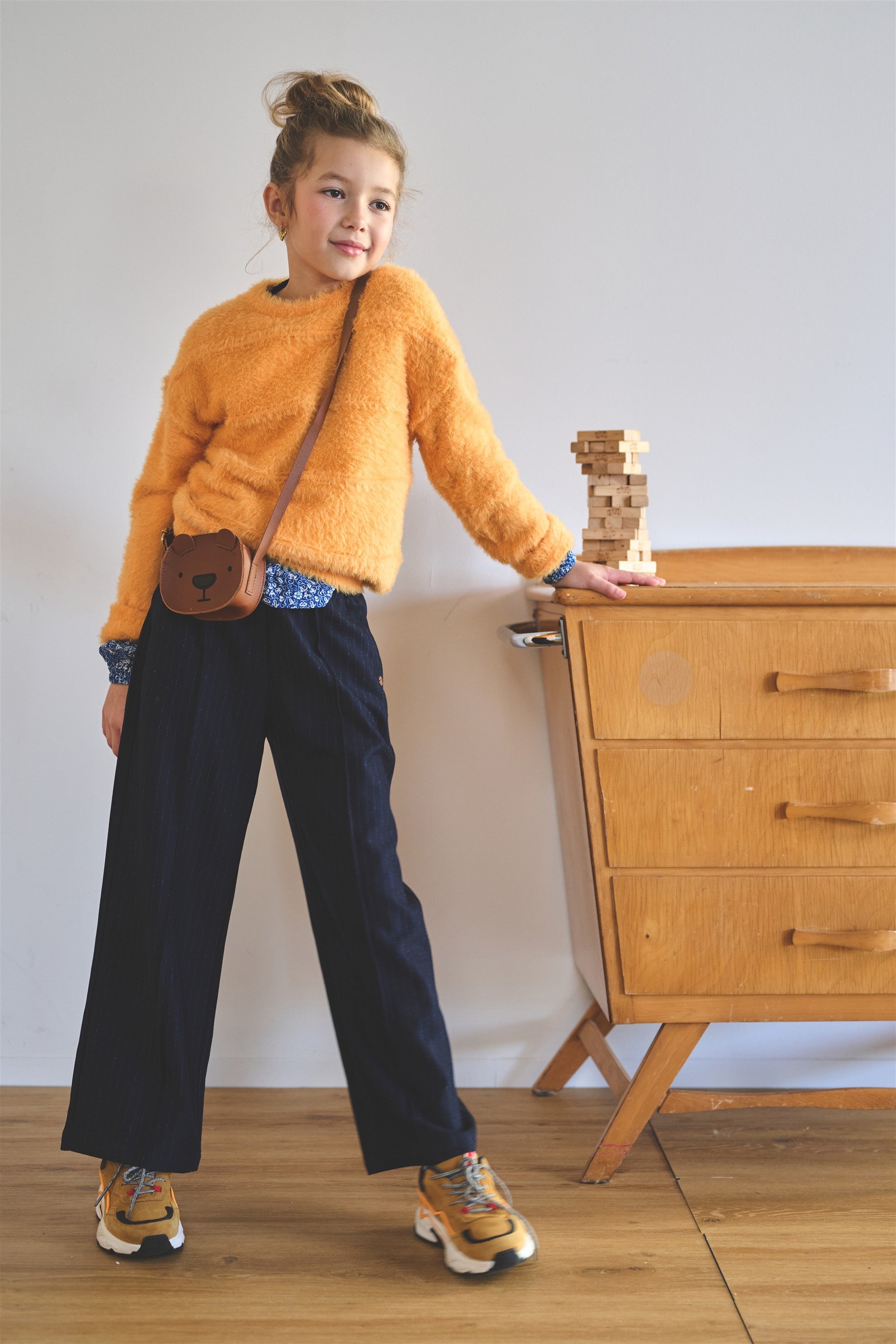 Sarah Gestreepte Wijde Broek Donkerblauw