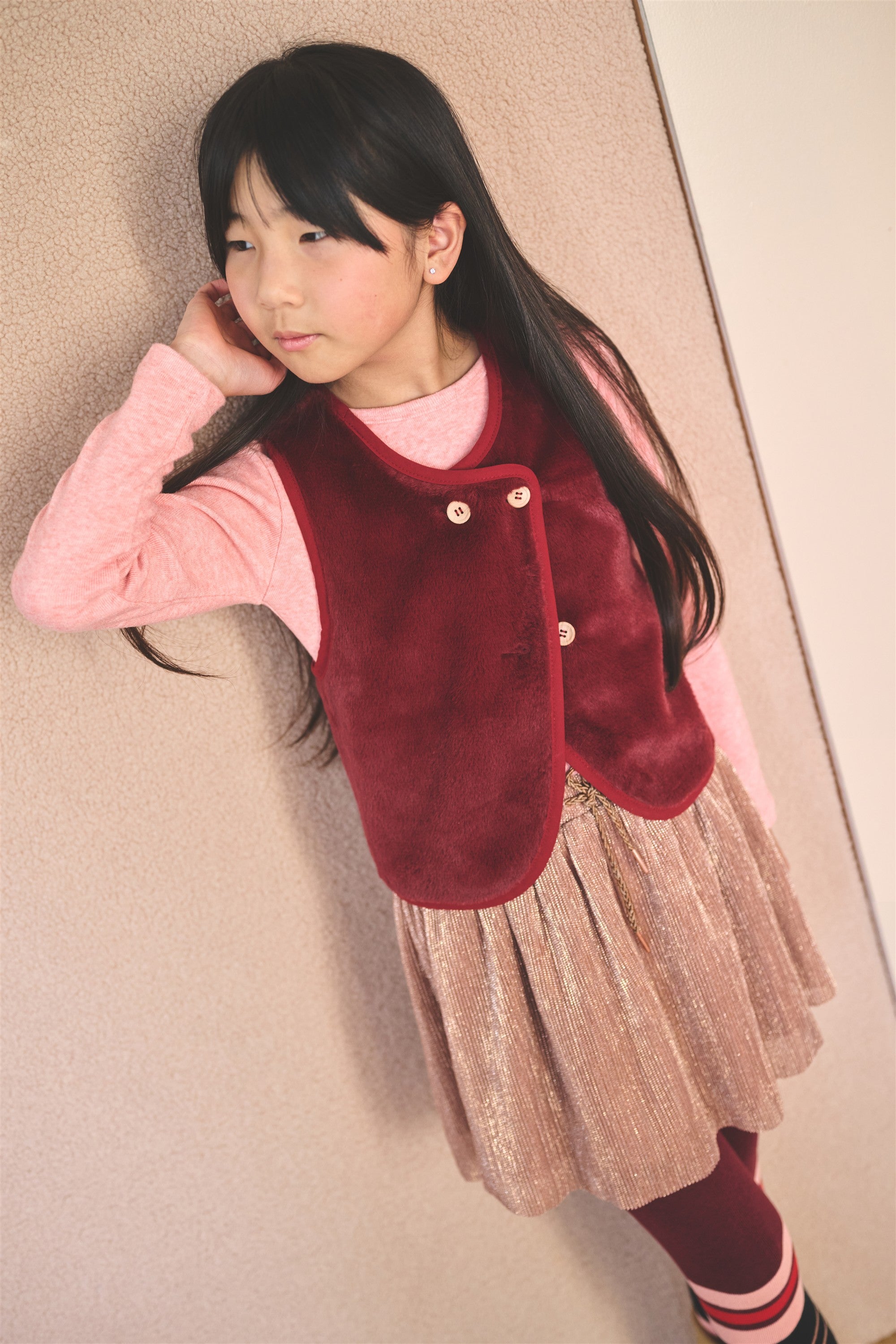 Nele Shiny Plisse Rok Zand