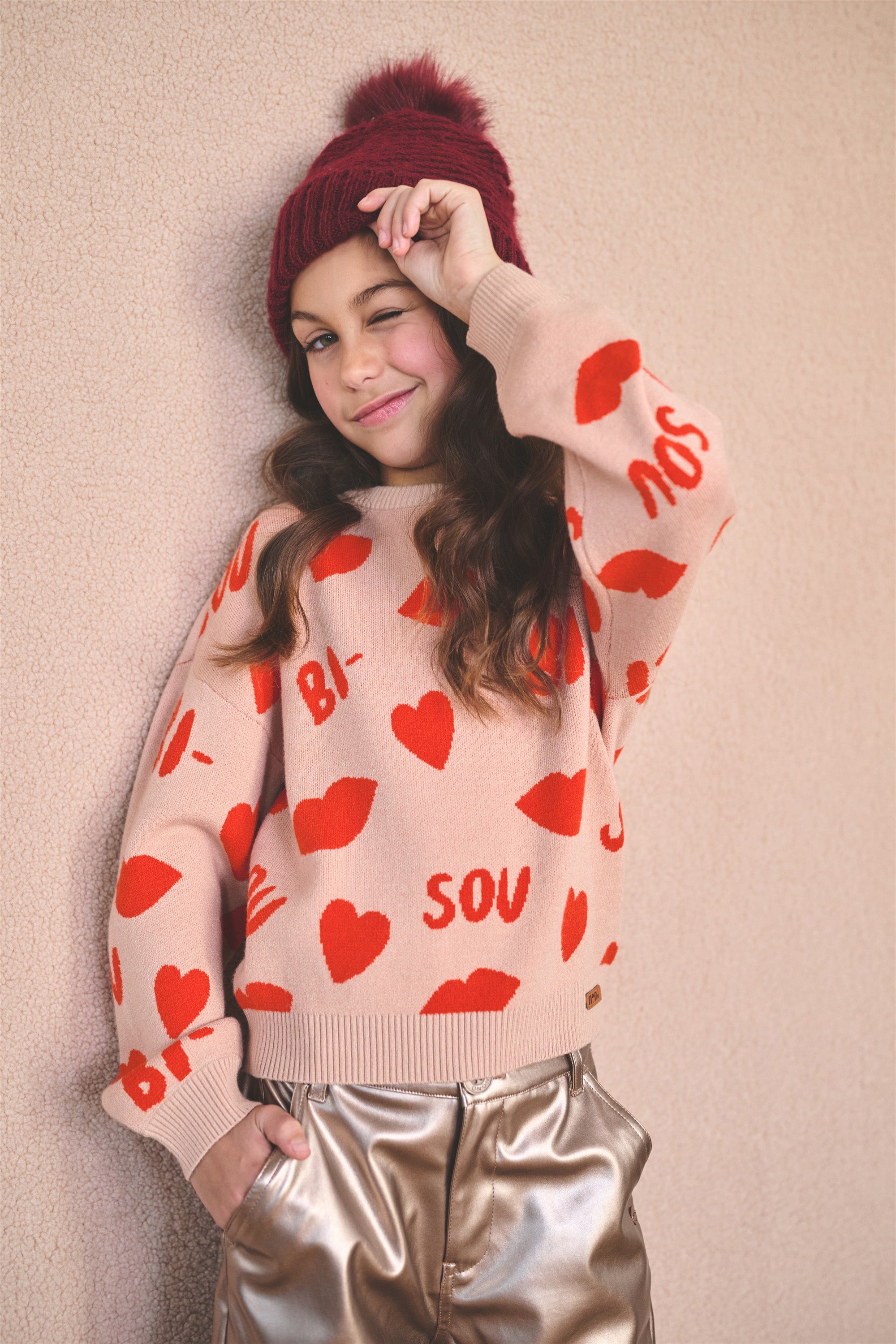 Katie Gebreide Jacquard 'Bisou' Trui Zand