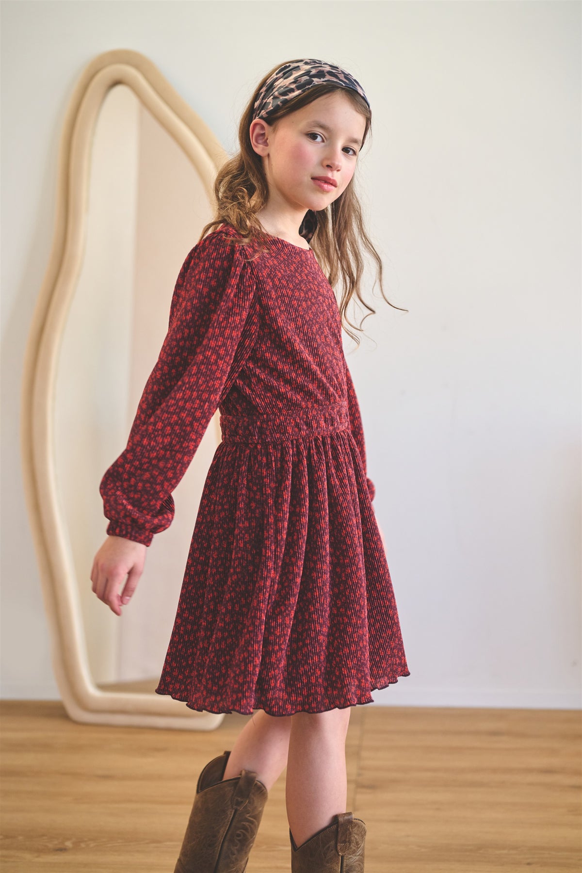 Mamai Geprinte Plissee Jurk Bordeaux