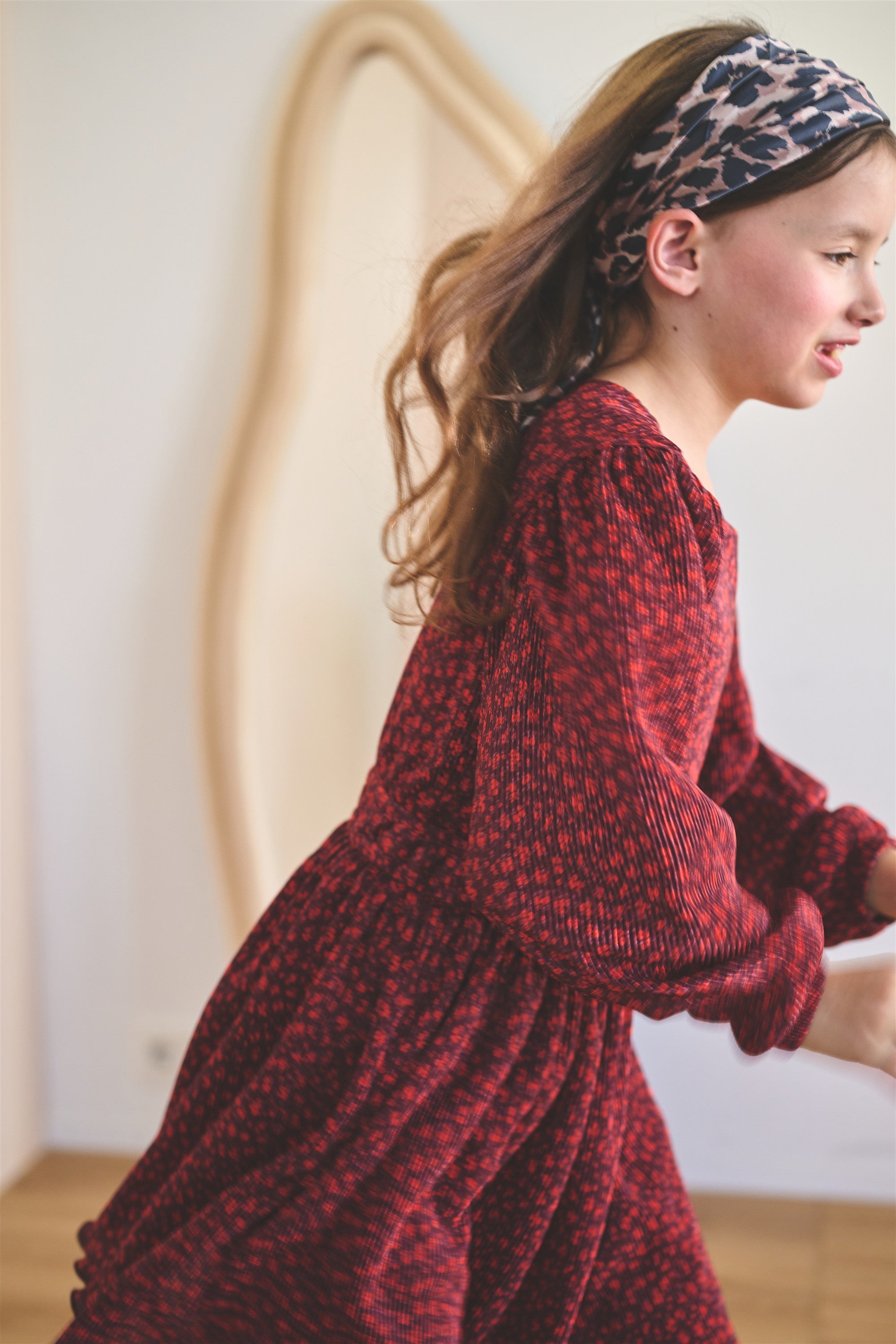 Mamai Geprinte Plissee Jurk Bordeaux