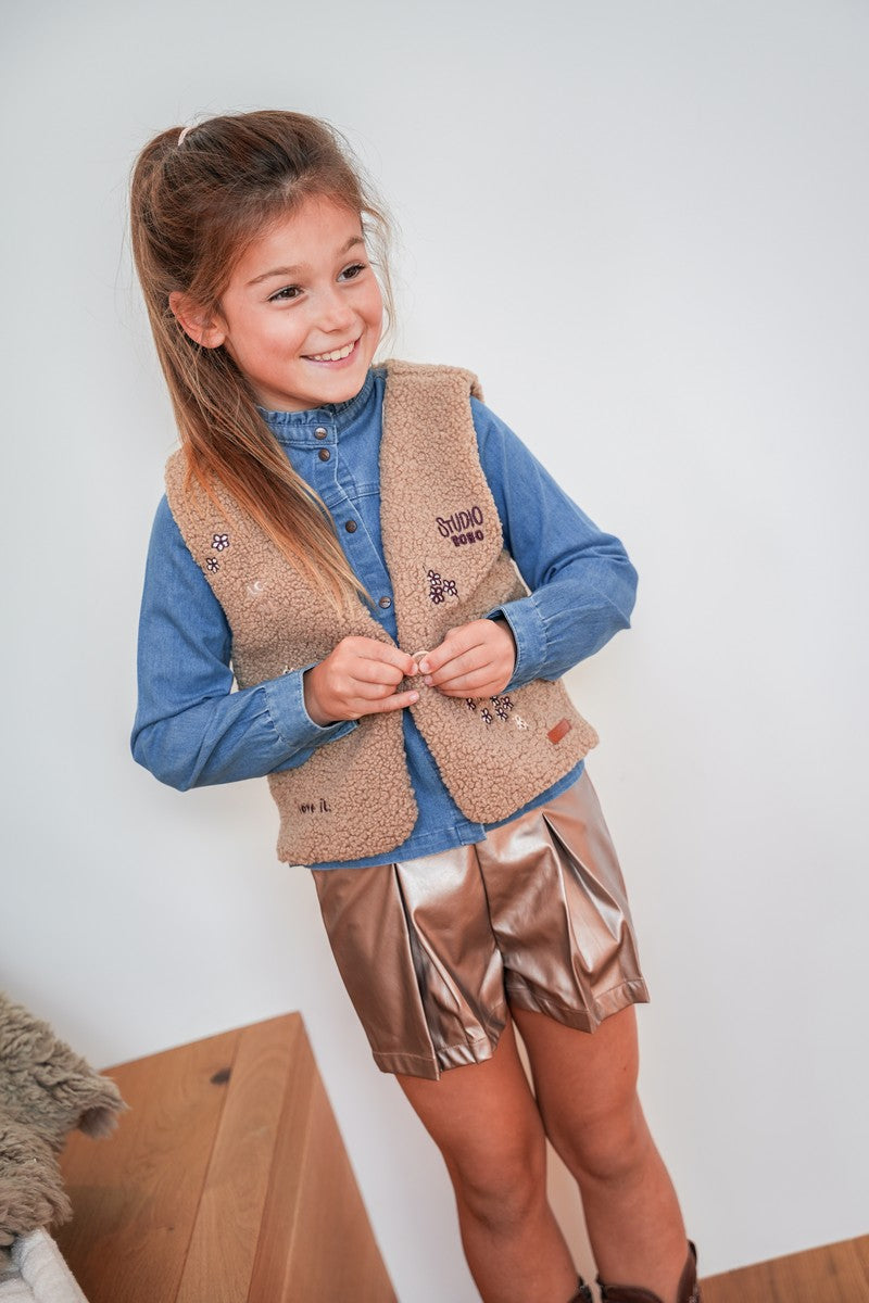 Kadi Gilet teddy ricamato Marrone