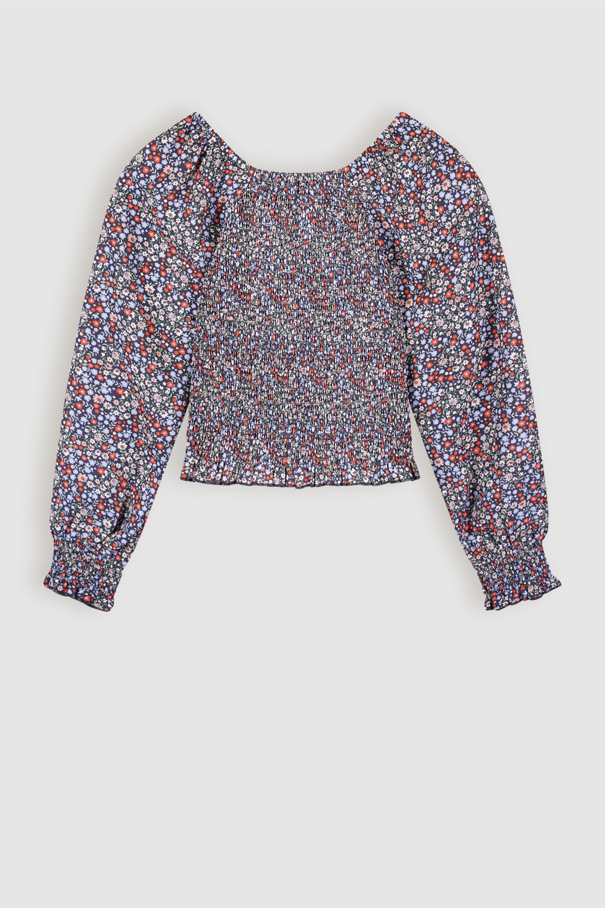 Tessa Smocked Floral Blouse Navy