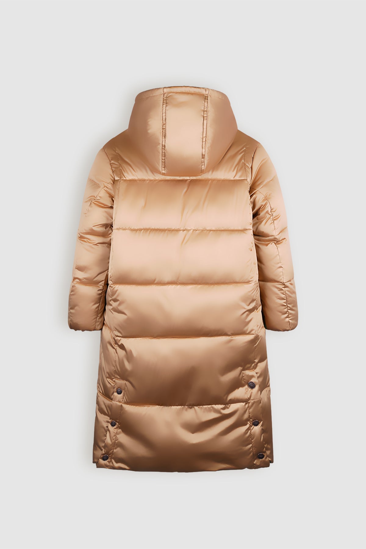 Baggo Long Puffer Jacket with Hood Beige Gold