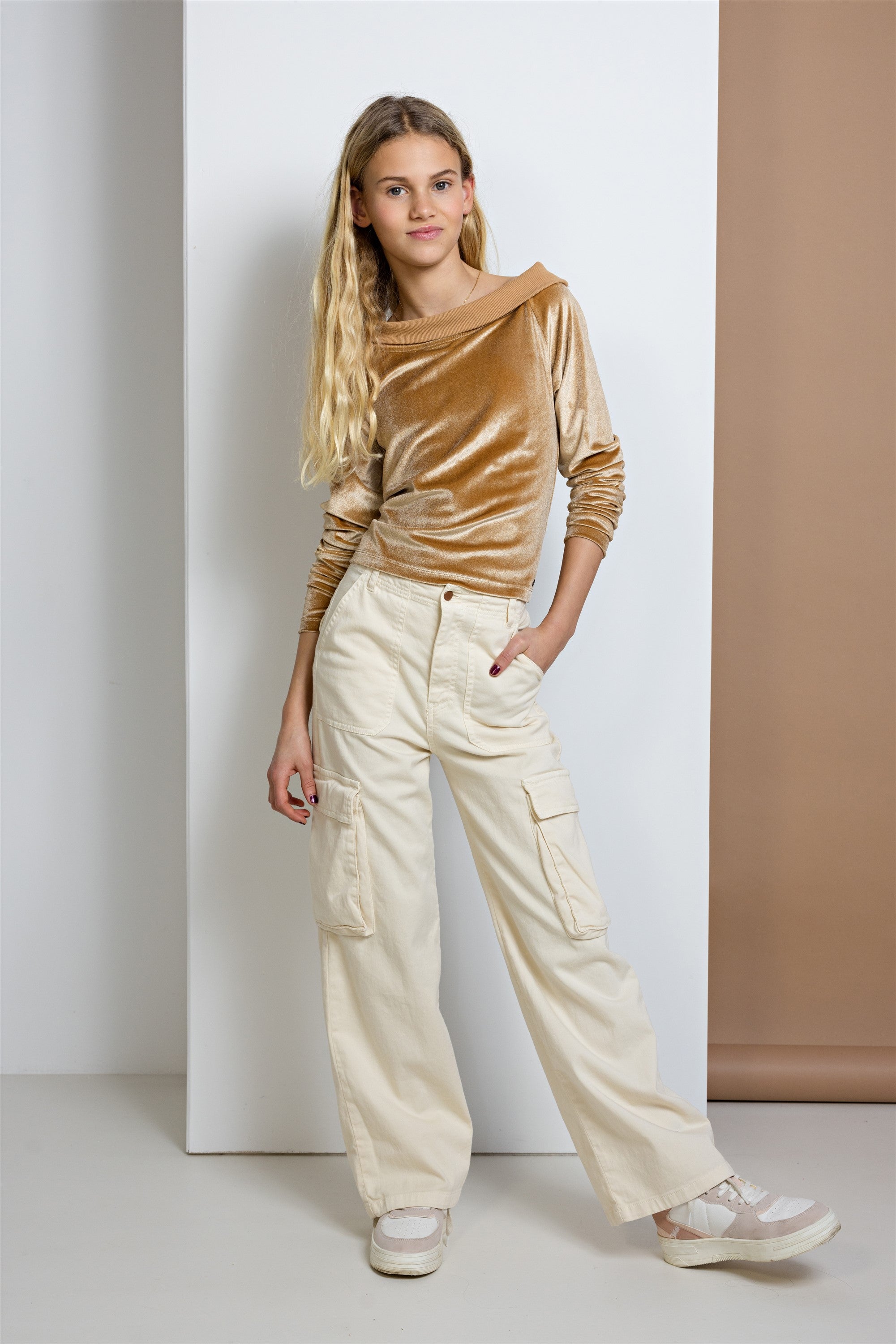 Susy Garment Dyed Twill Cargo Broek Ivoor