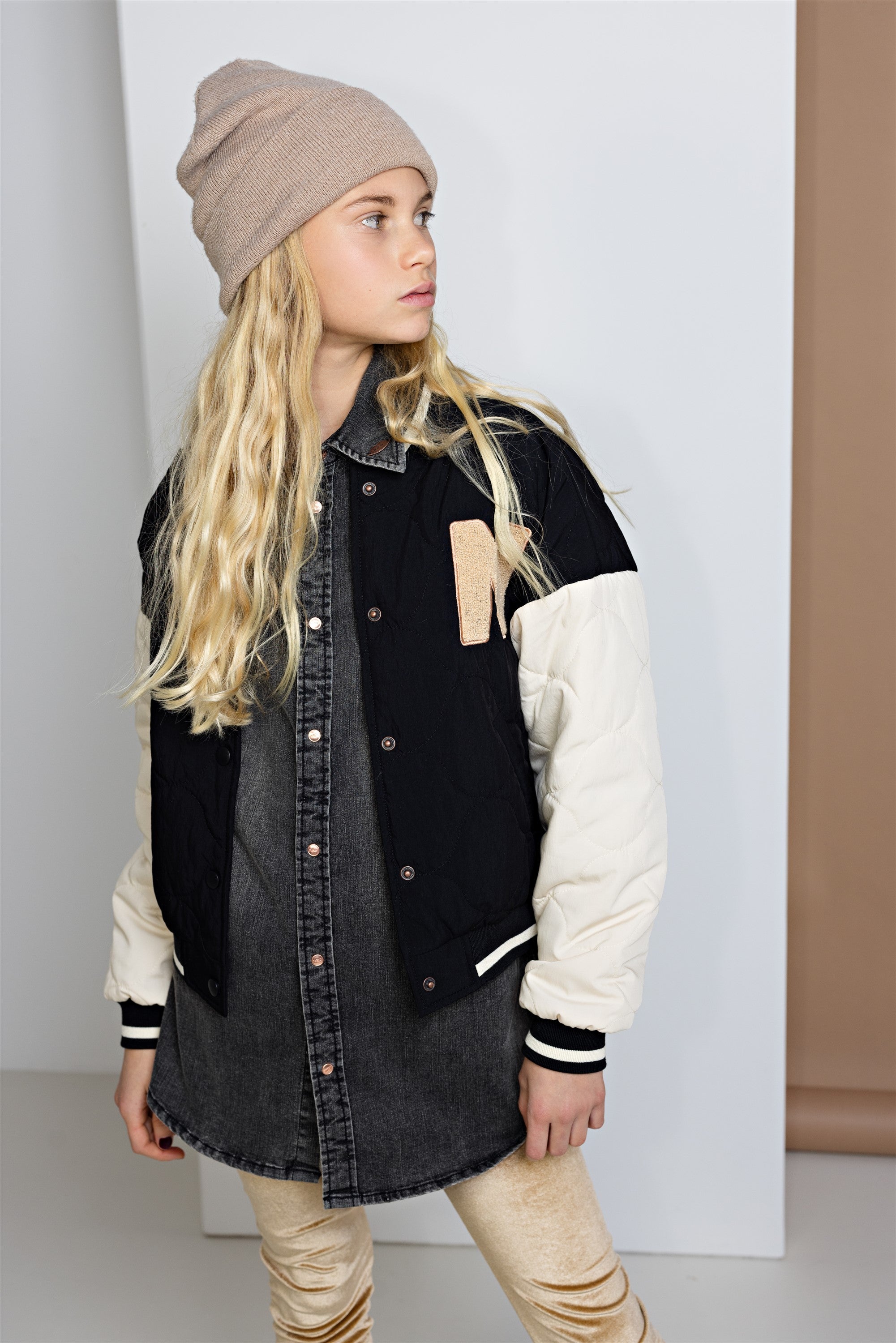 Darsy Stepped Varsity Bomber Jacket Black