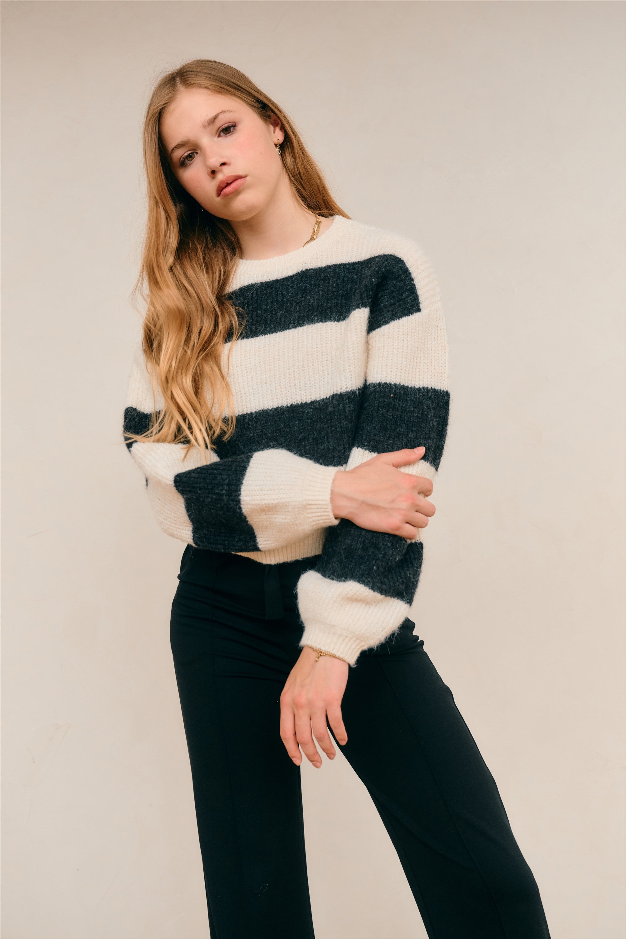 Kate Gestreepte Gebreide Sweater Zwart