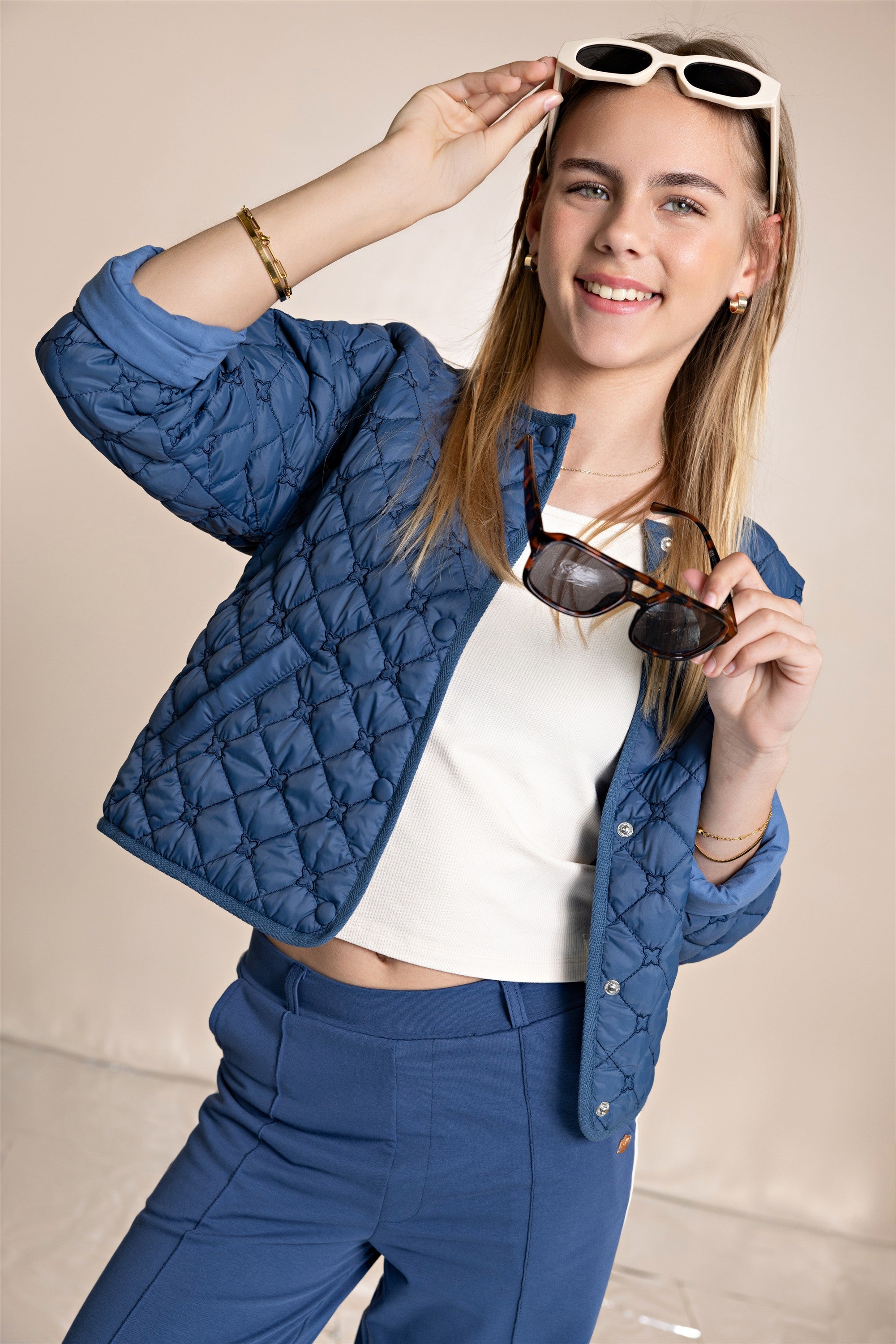 Dimo Doorgestikte Deken Jas Blauw