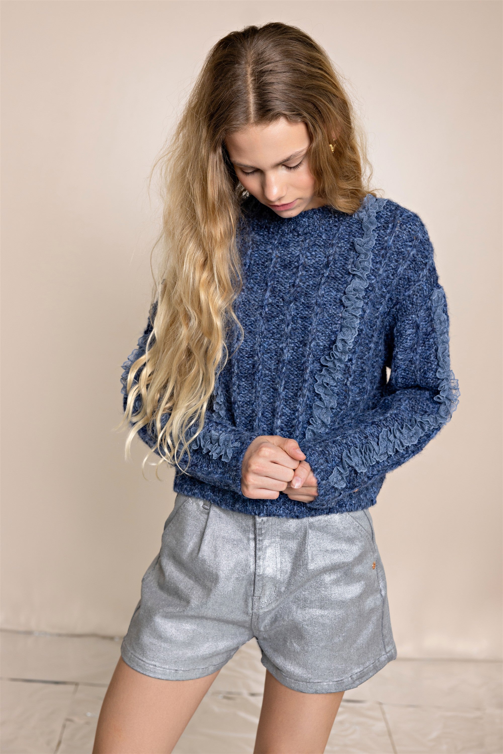 Sevia Denim Shiny Short Grijs