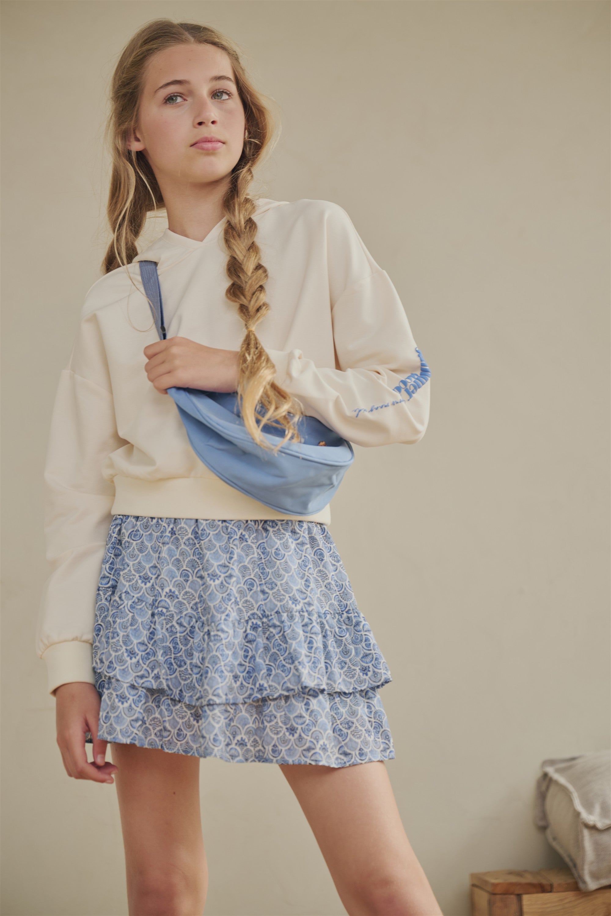 Naia Geprinte Rok Blauw