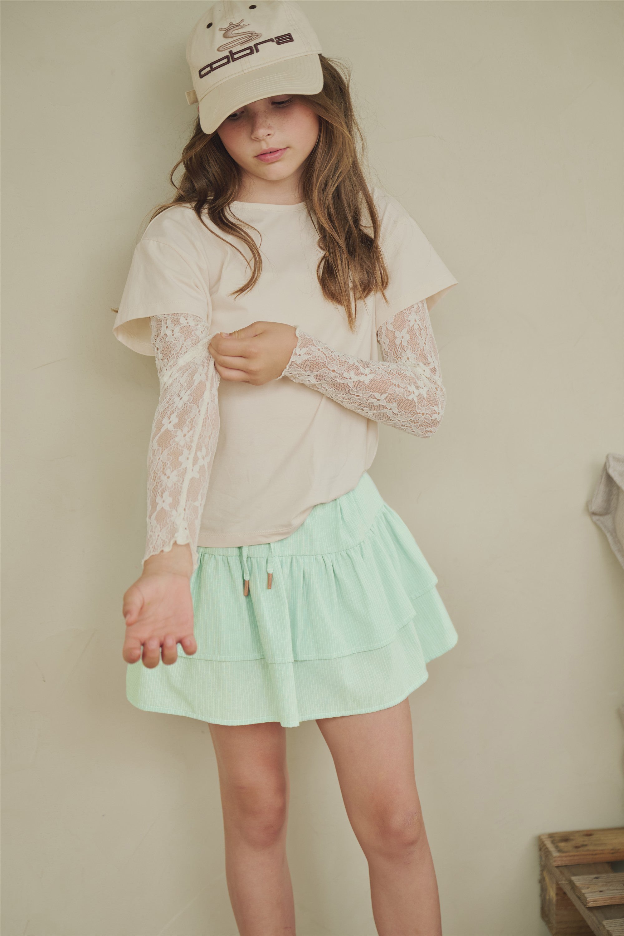 Kase Tshirt met kanten mouwen Ivoor