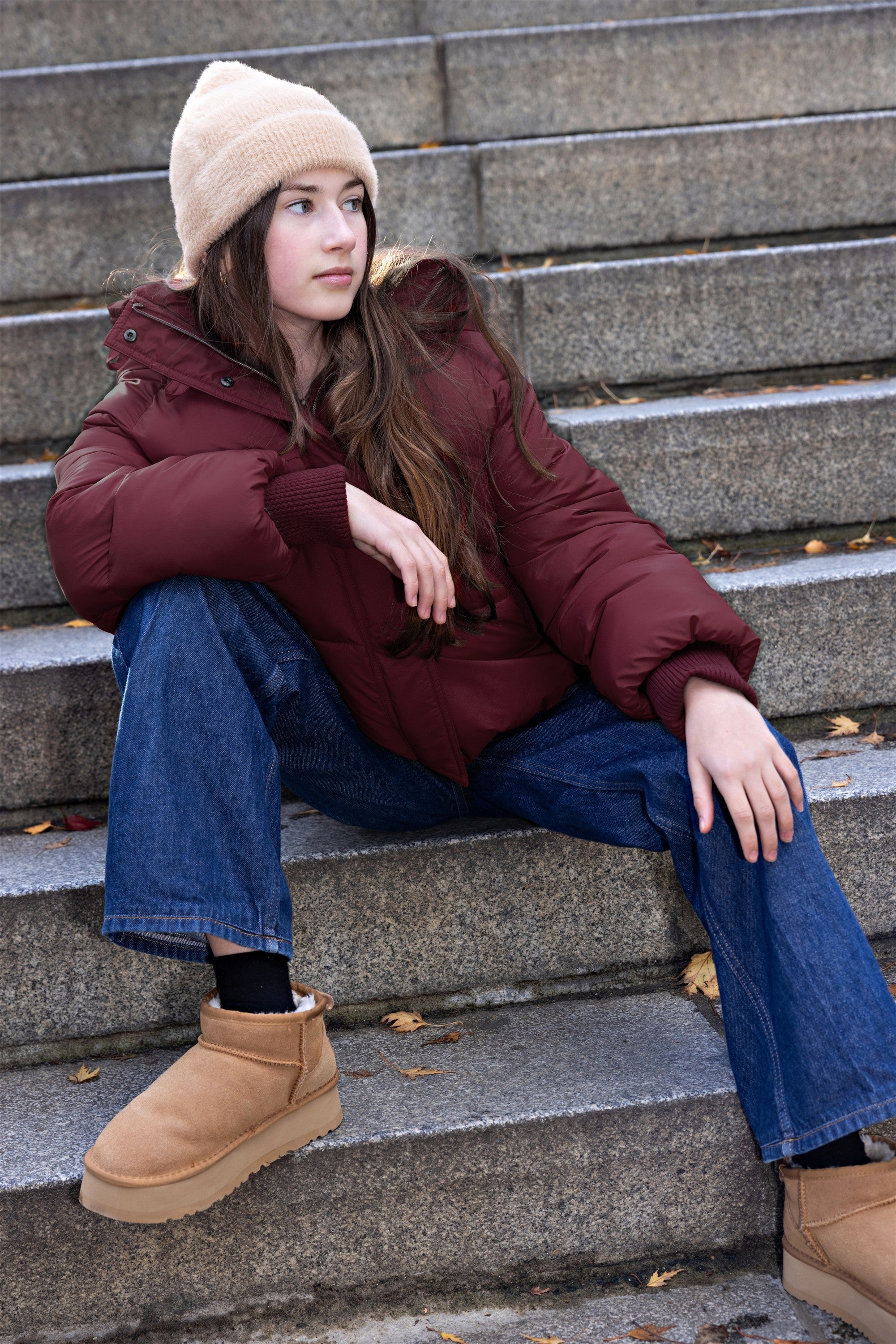 Badeau Wijde Winterjas met Capuchon Bordeaux