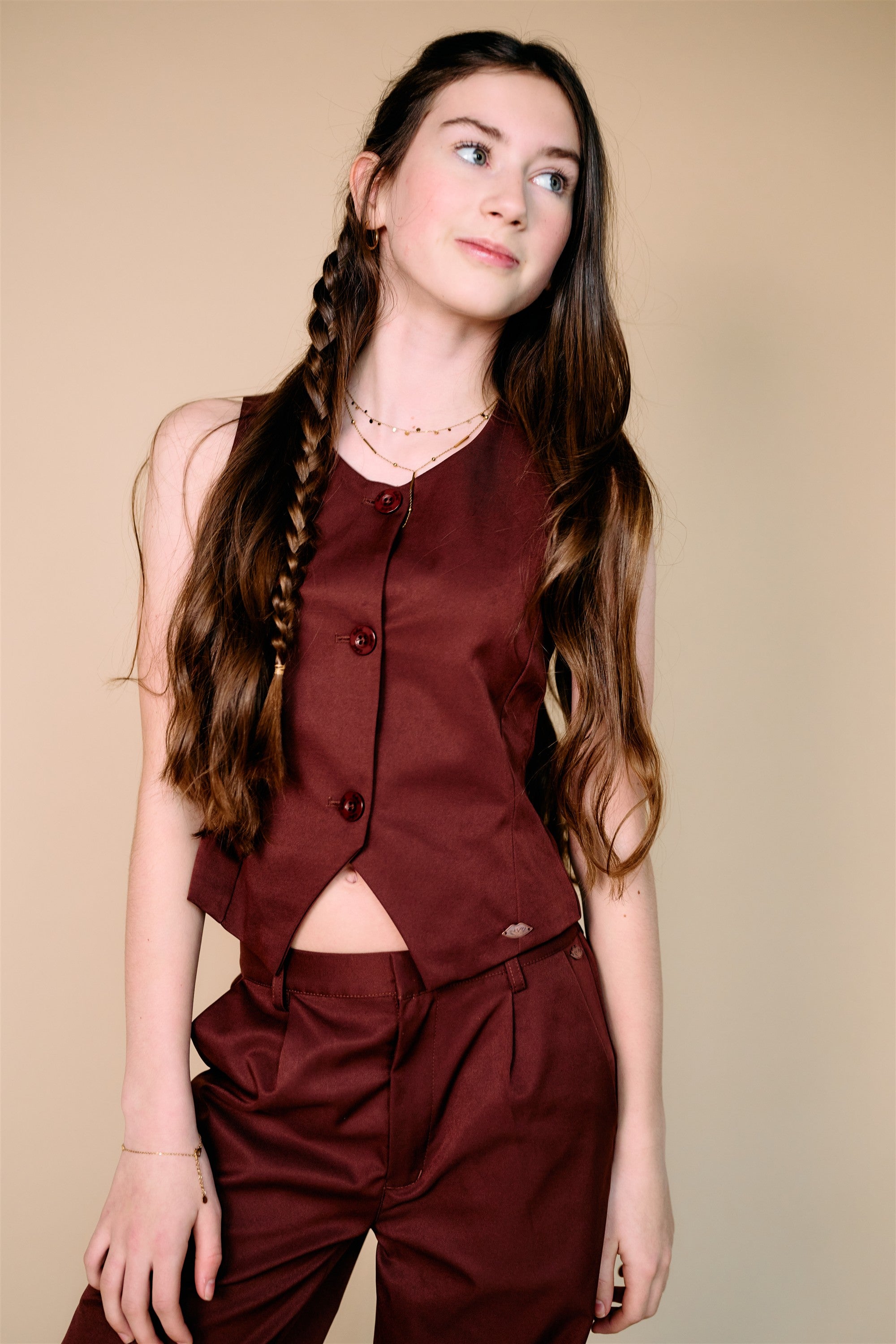 Tops Twill Gilet Donkerbruin