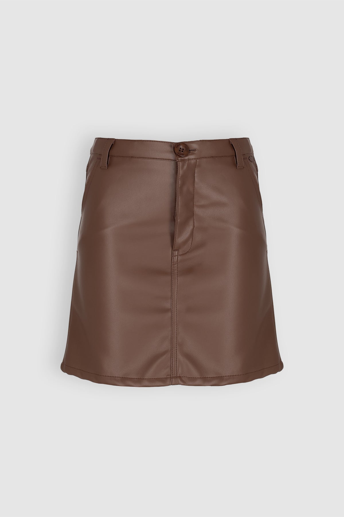 Nima Fake Leather Mini Rok Donkerbruin