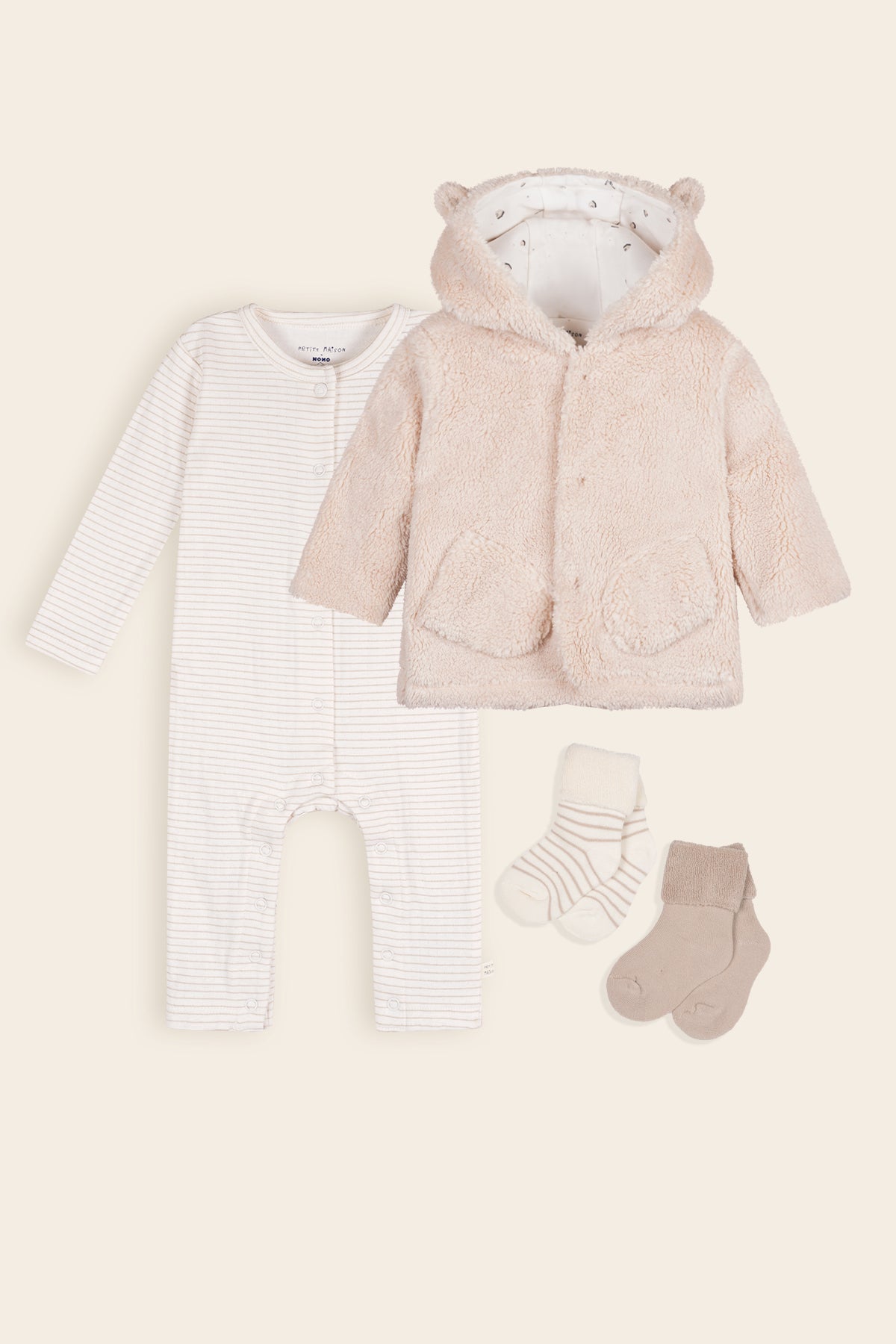 Babysetje Neutraal: Sawy Speelpak+Keddy Teddy Jasje+Rock 2-pack sokjes