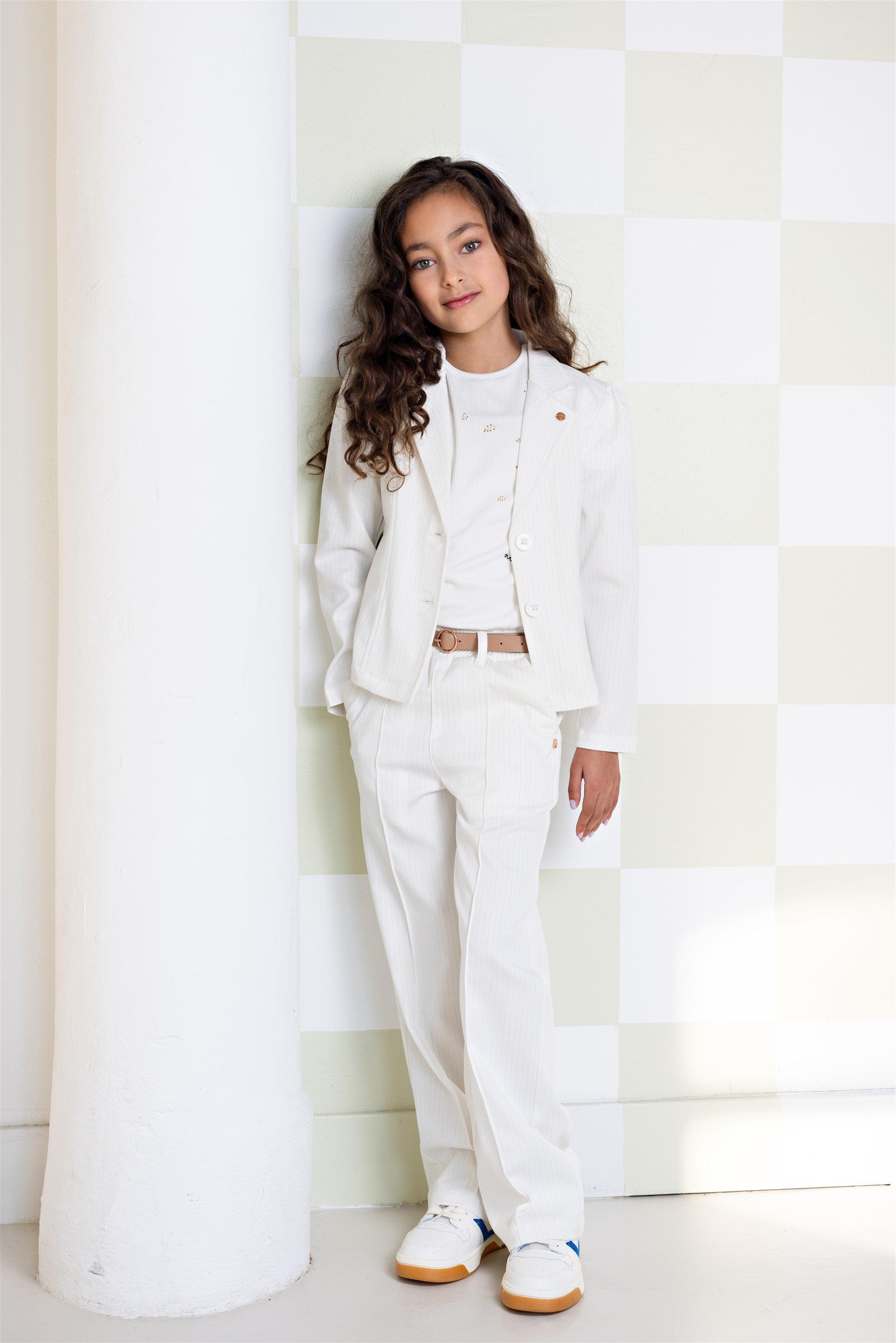 Dip Lurex Krijtstreep Blazer Wit - NoNo Kidswear