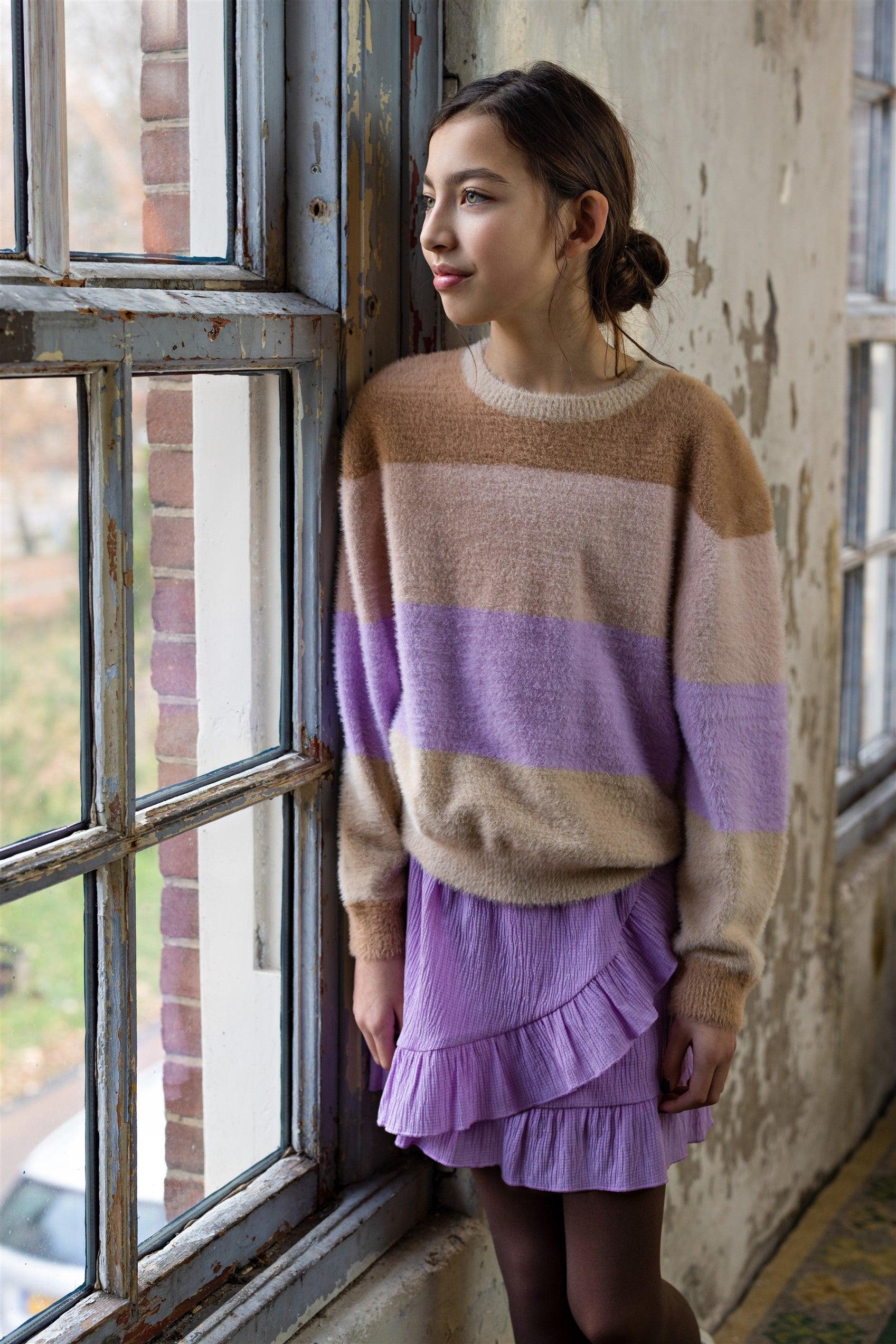 Kes Fluffy Striped Knitted Sweater - NoNo Kidswear