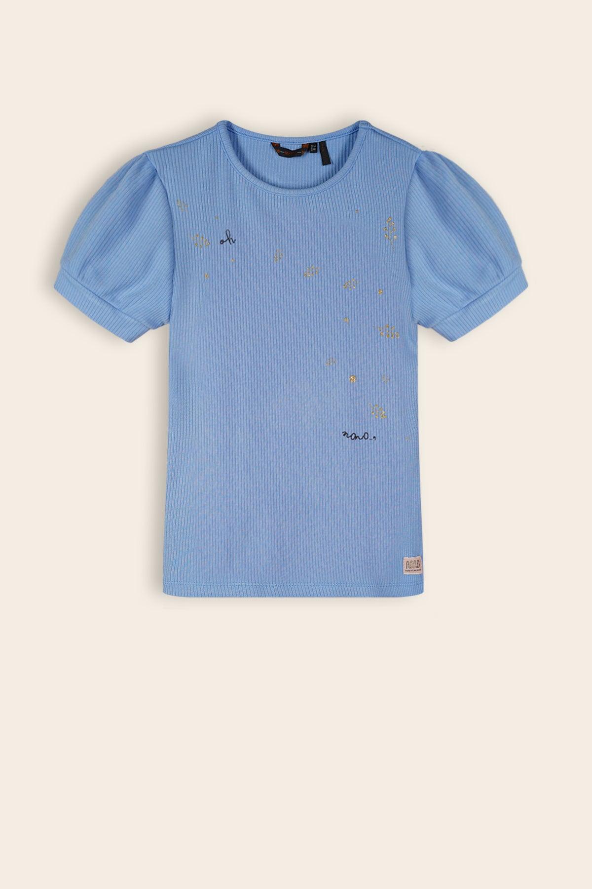 Kyoto Rib Tshirt met Print Provence Blue - NoNo Kidswear