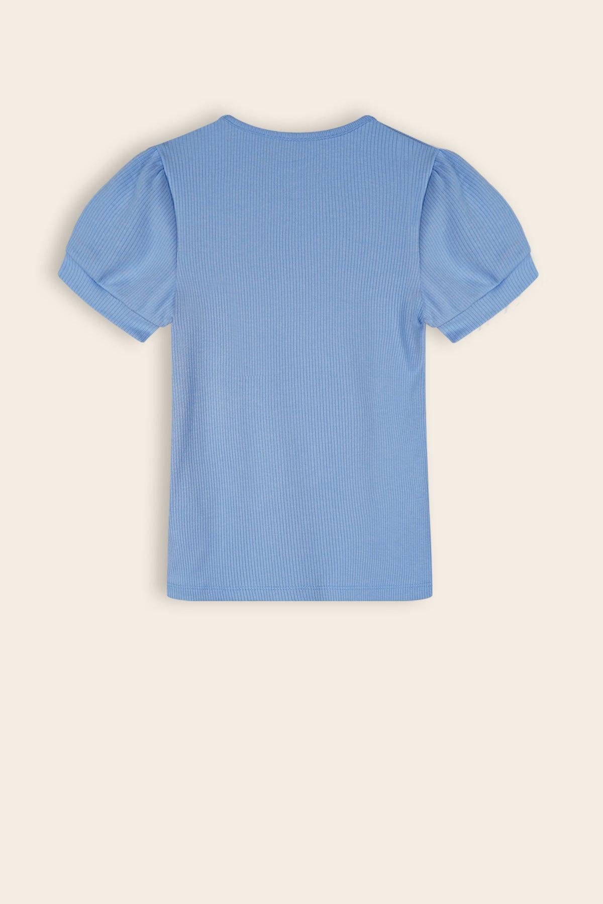 Kyoto Rib Tshirt met Print Provence Blue - NoNo Kidswear