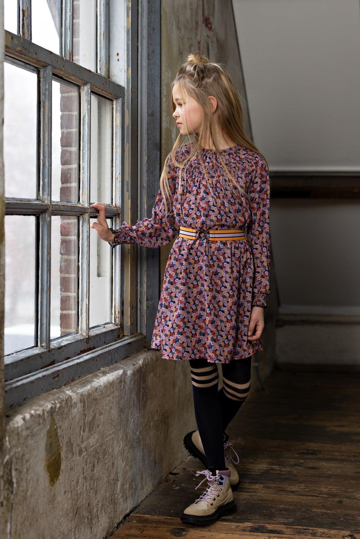 Manilla Gebloemde Jurk met Losse Riem - NoNo Kidswear